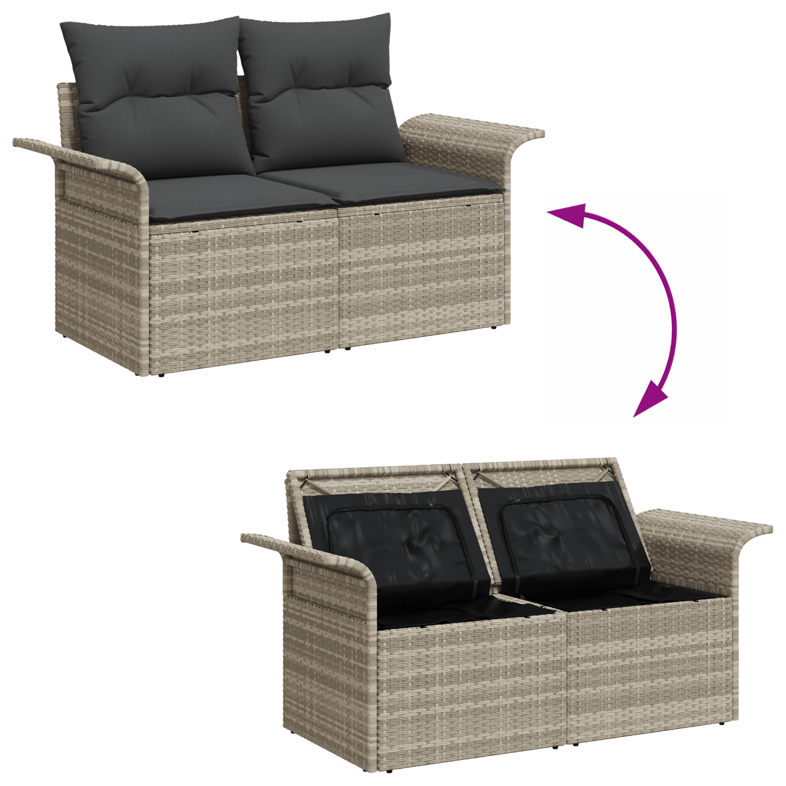 Set de Sofa de 6 Piese cu Pernute Gri Deschis din Ratan — imaginea 4