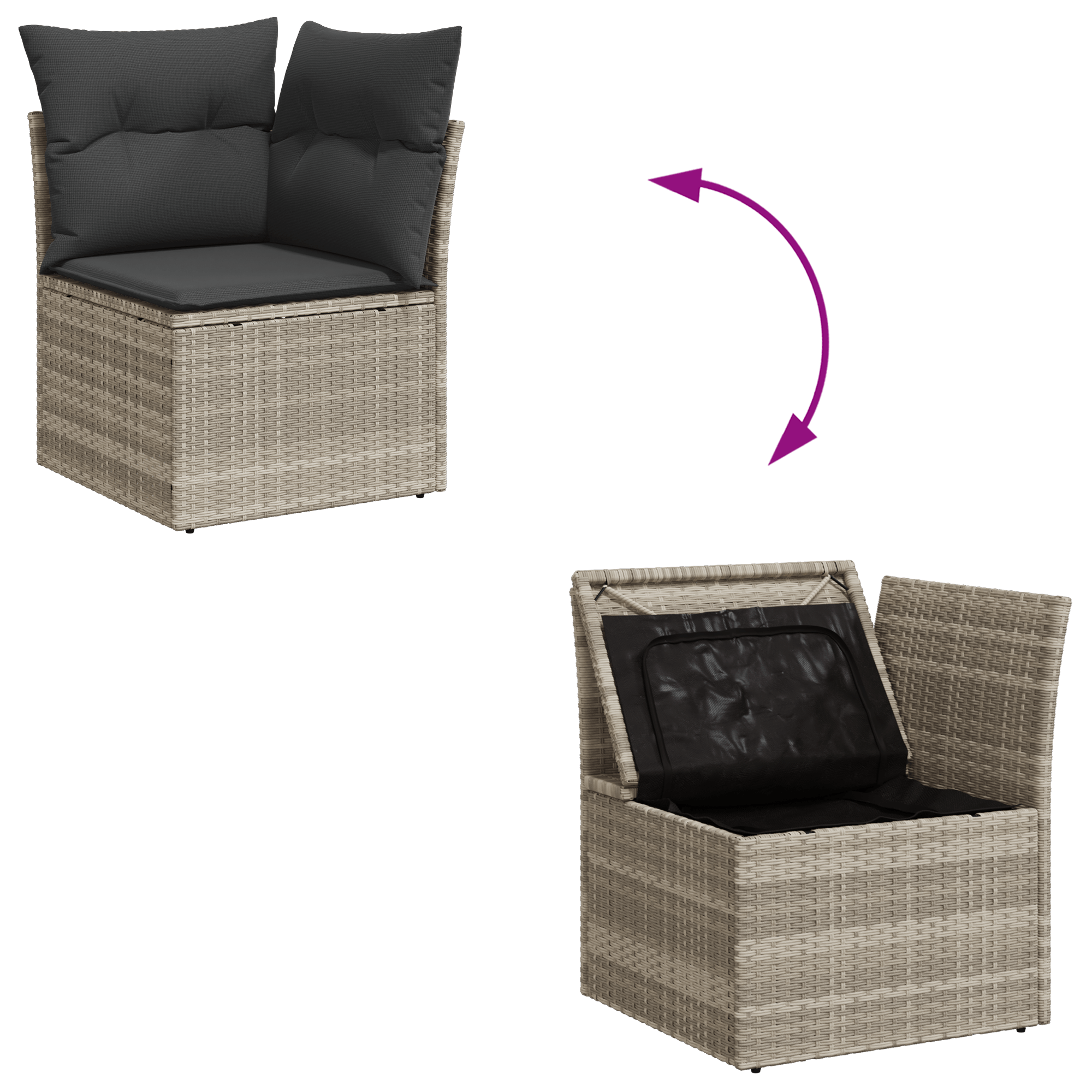 Set de Sofa de 6 Piese cu Pernute Gri Deschis din Ratan — imaginea 5