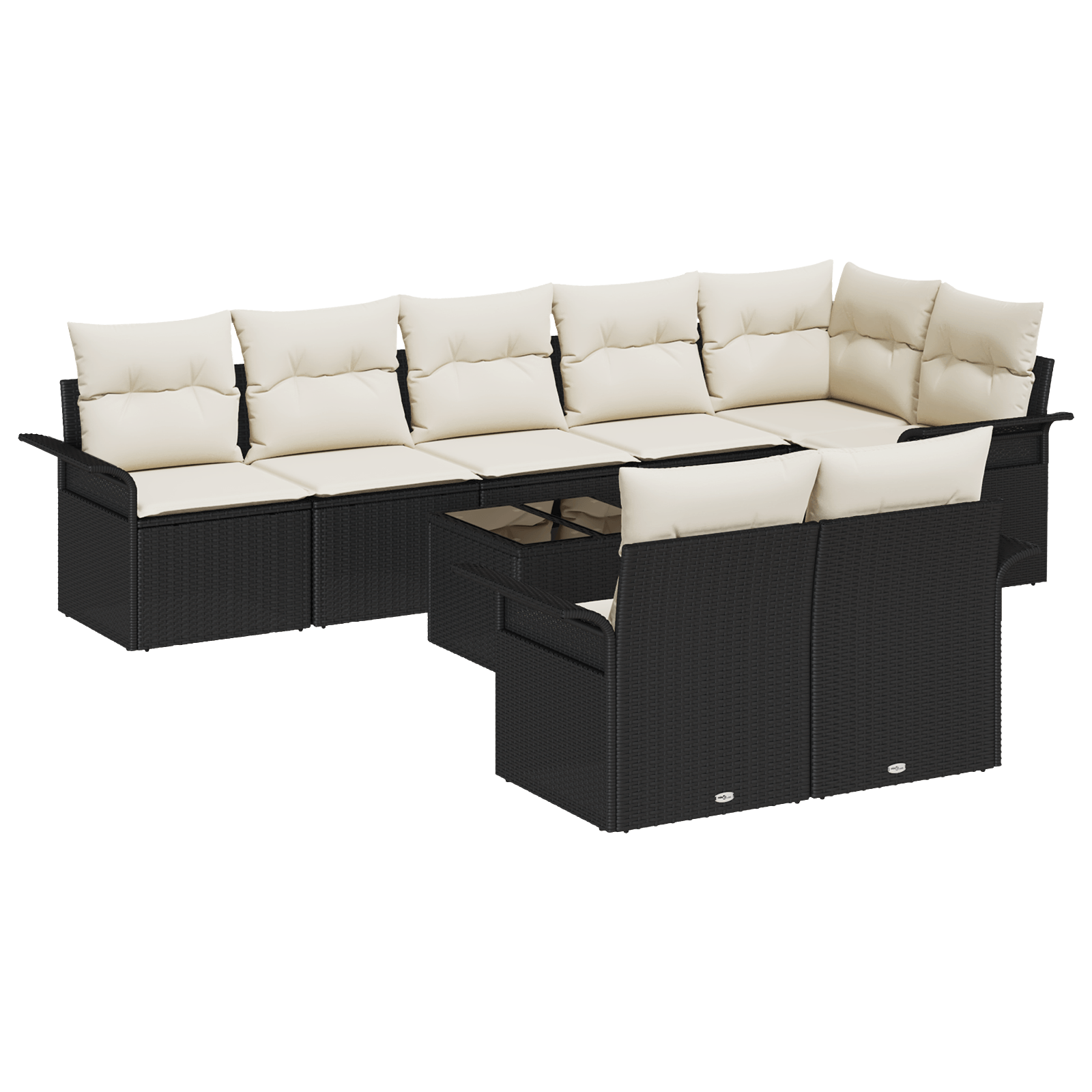 Set canapea Set de 5 Negru si Alb Ratan, Poliester Mediu — imaginea 2