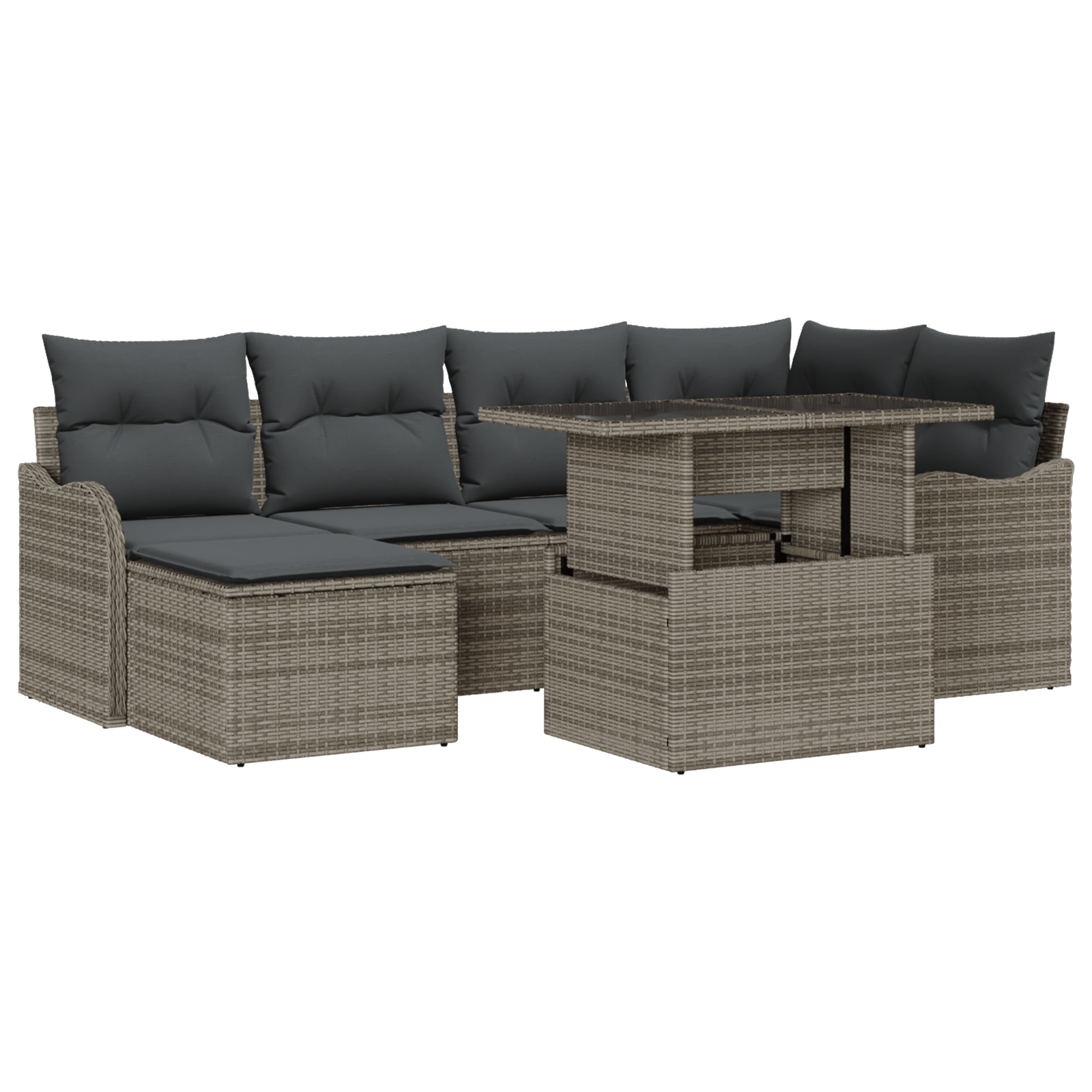 Set Canapea 7 Piese Perne Gri din Poliratan — imaginea 2