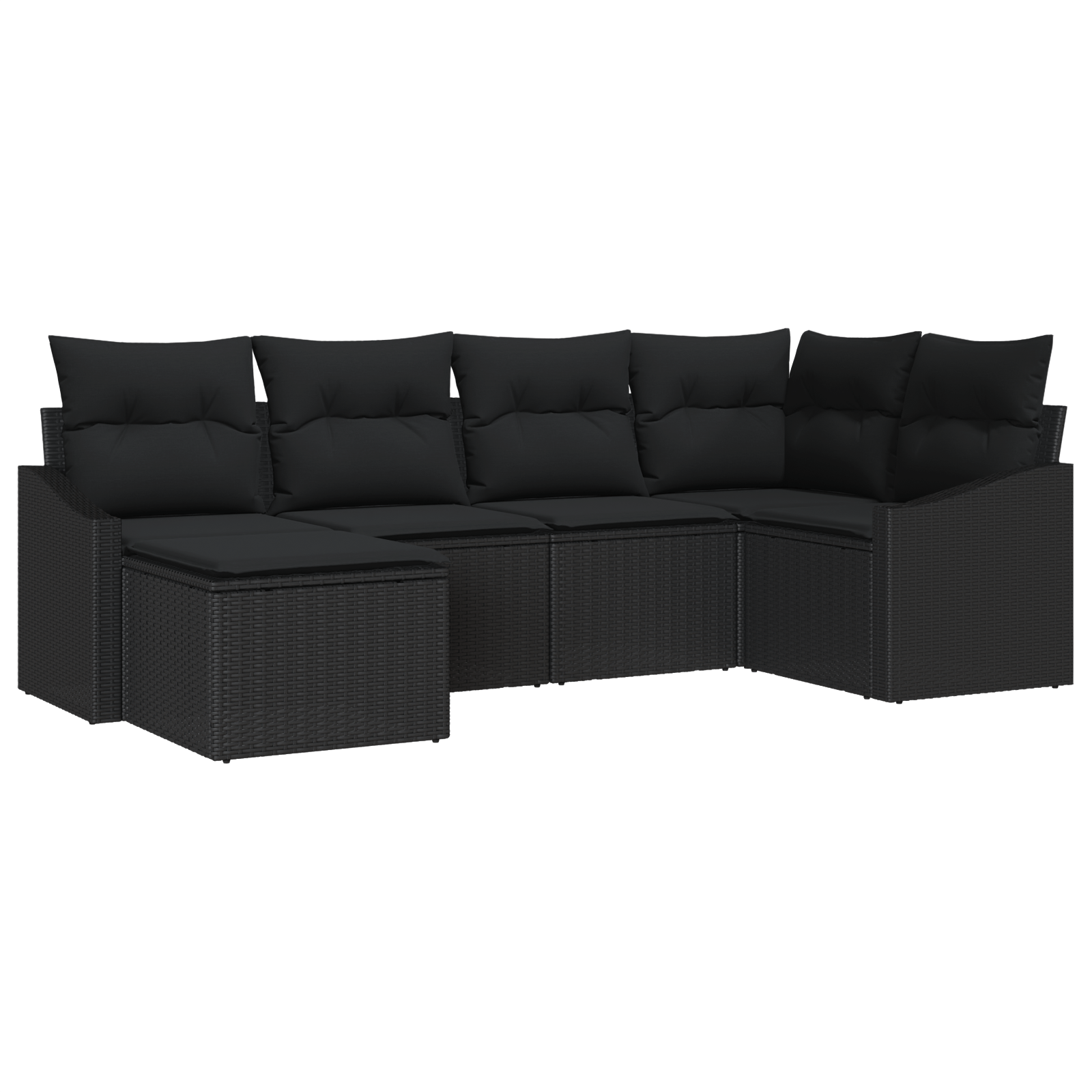 Set de Dining de 6 Piese cu Perne Negru Poliratan — imaginea 2