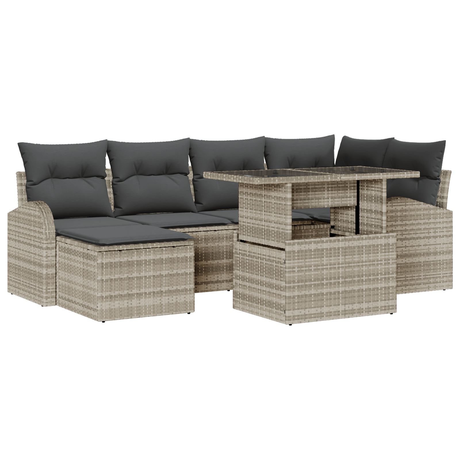 Set canapea exterior 7 piese cu perne gri deschis din ratan poli — imaginea 2