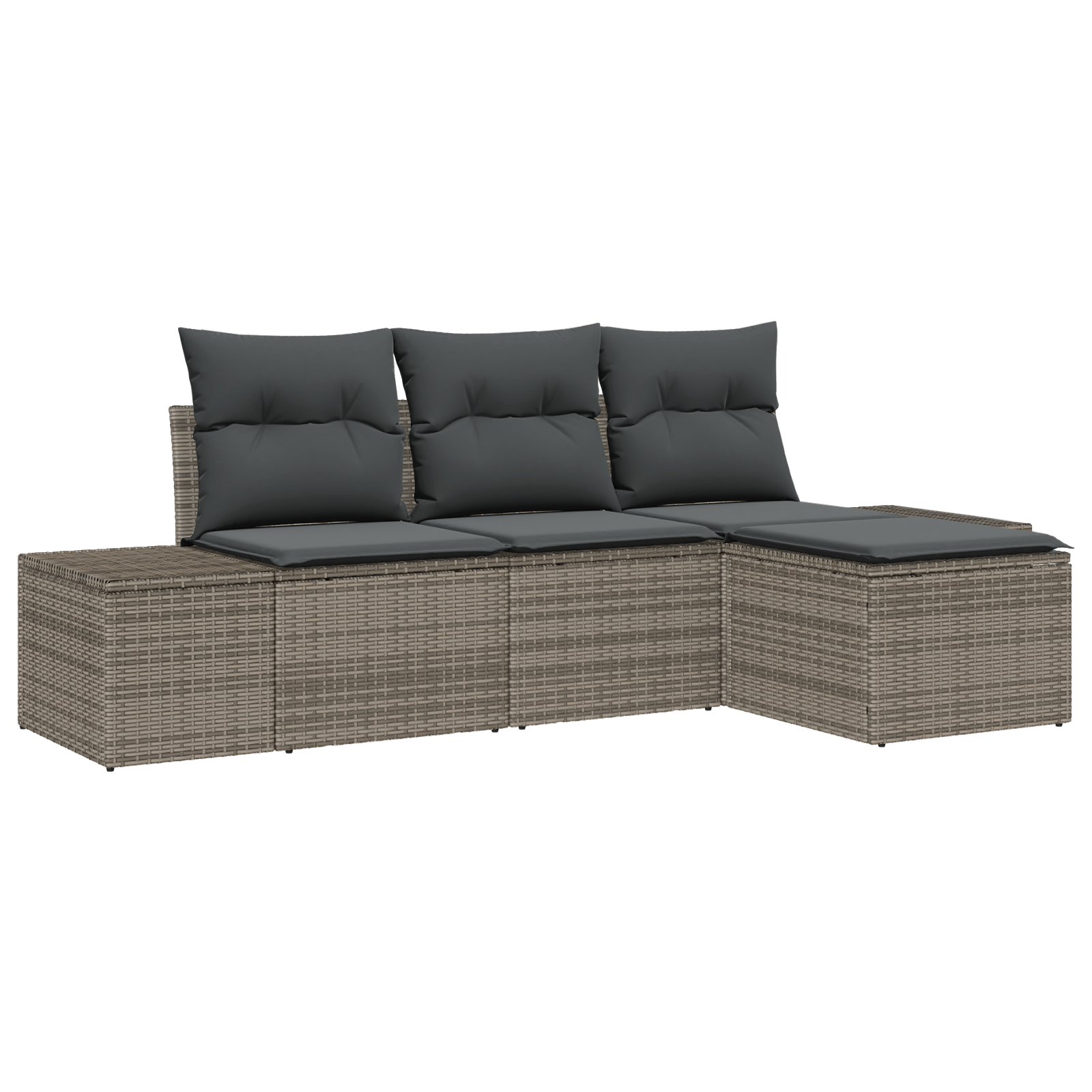 Set de canapea din 4 piese cu perne gri din ratan — imaginea 2