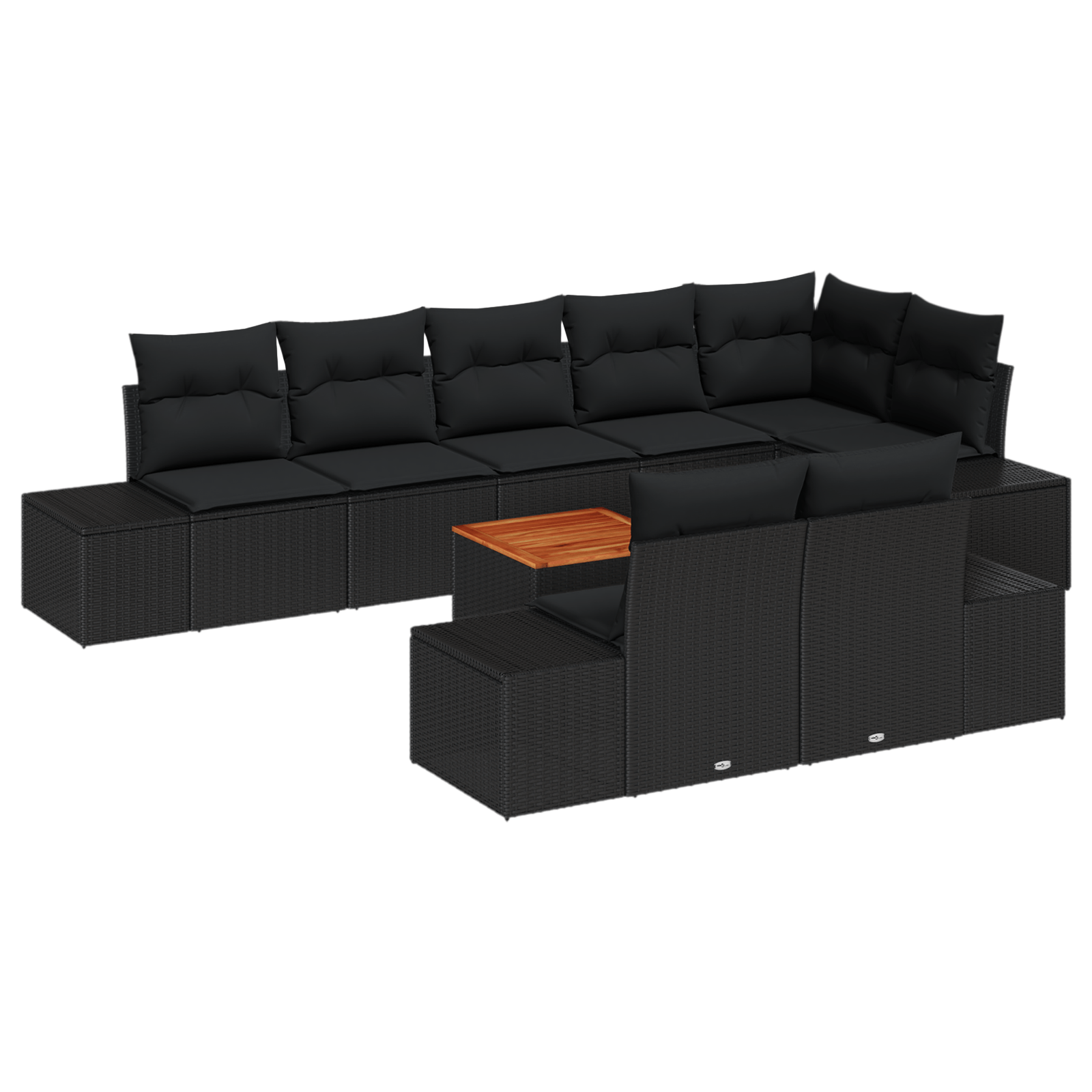 Set de canapea cu 9 piese cu perne negru ratan polietilenic acacia — imaginea 2