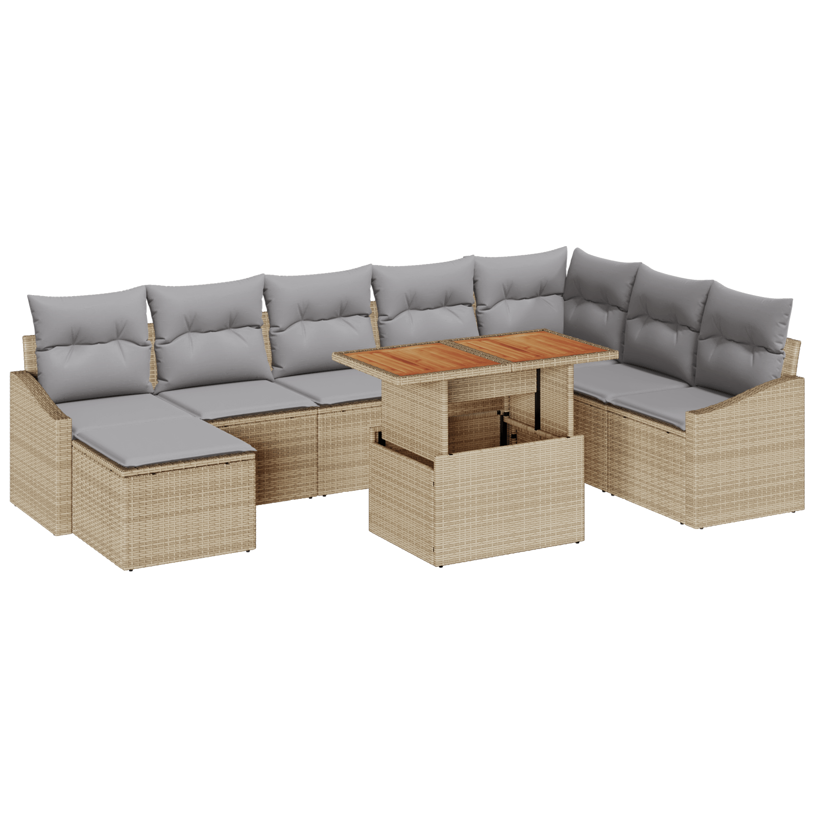 Set de Sofa 9 Piese cu Pernite Bej din Ratan Polic — imaginea 2