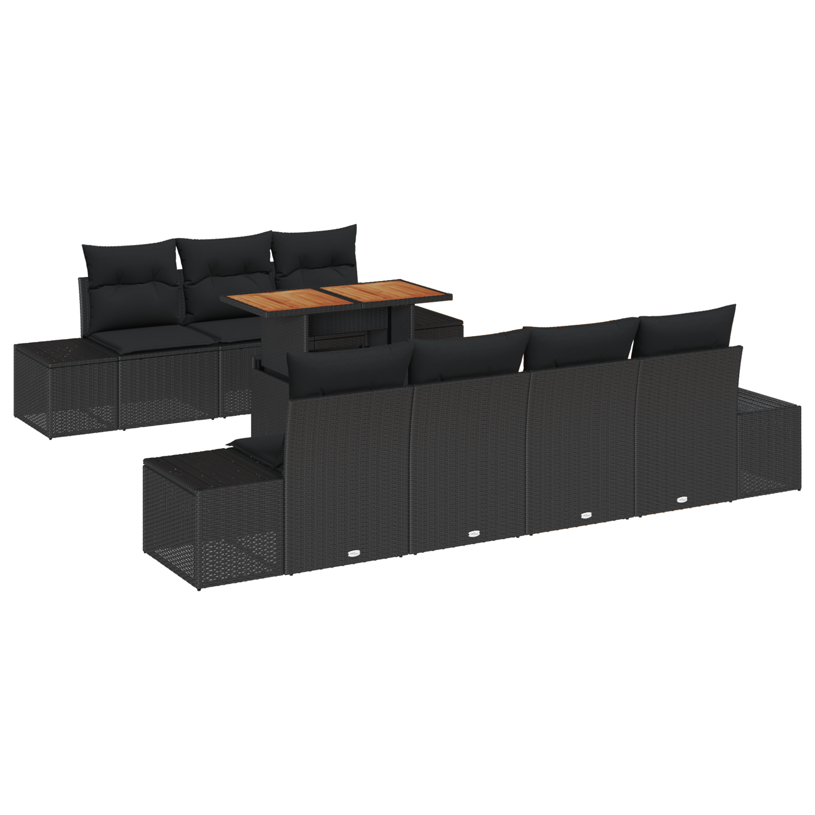 Set de canapele de 8 piese cu perne Ratan Poliratan negru — imaginea 2
