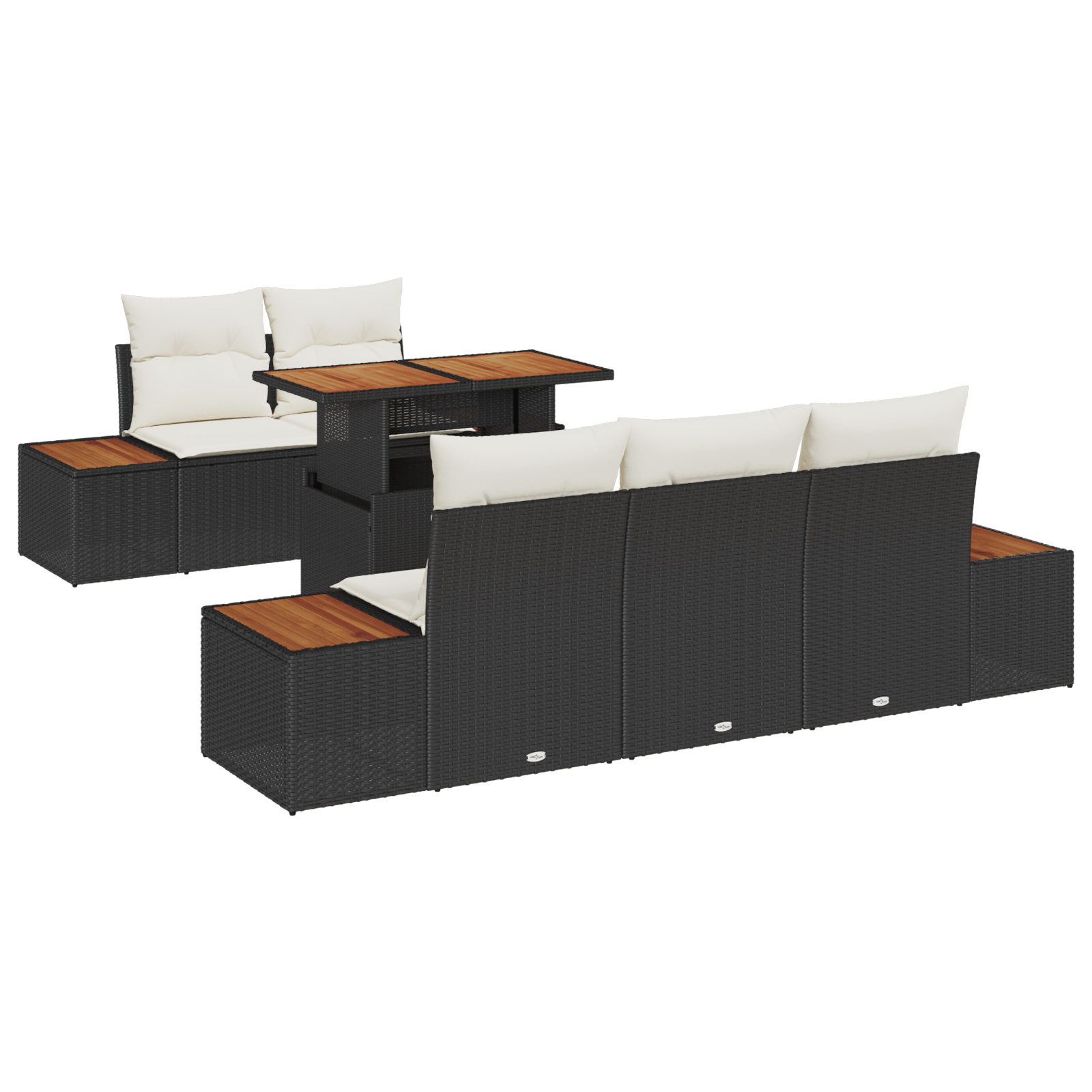 Set de Sofa 6 Piese cu Perne in Ratan Poli Negru — imaginea 2