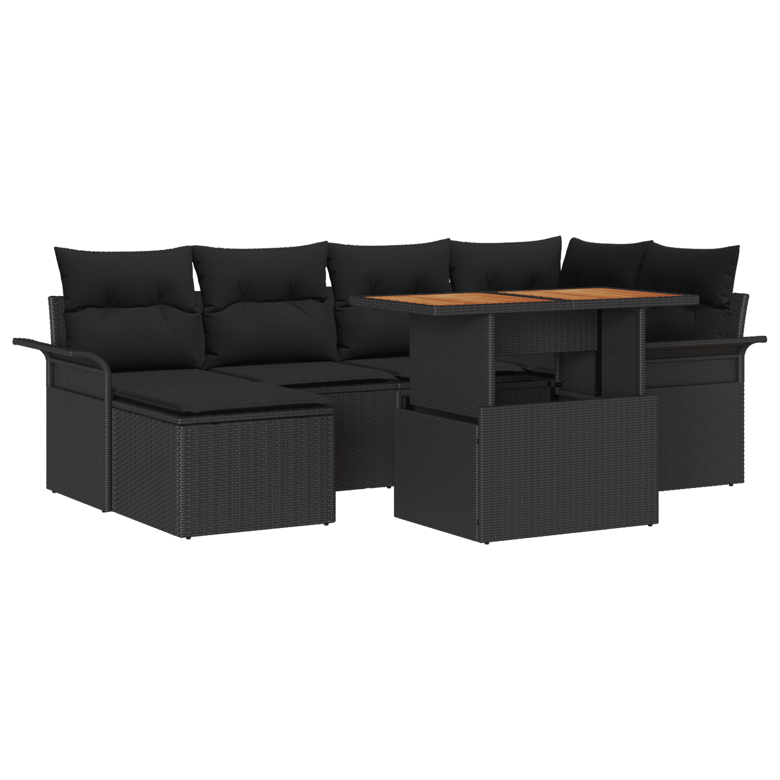 Set de canape 7 piese cu perne negru din ratan poli — imaginea 2
