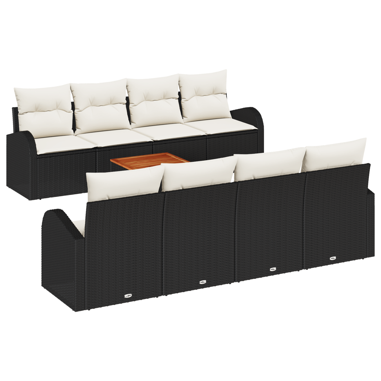 Set canapea de 9 piese cu perne negru ratan poli acacia — imaginea 2