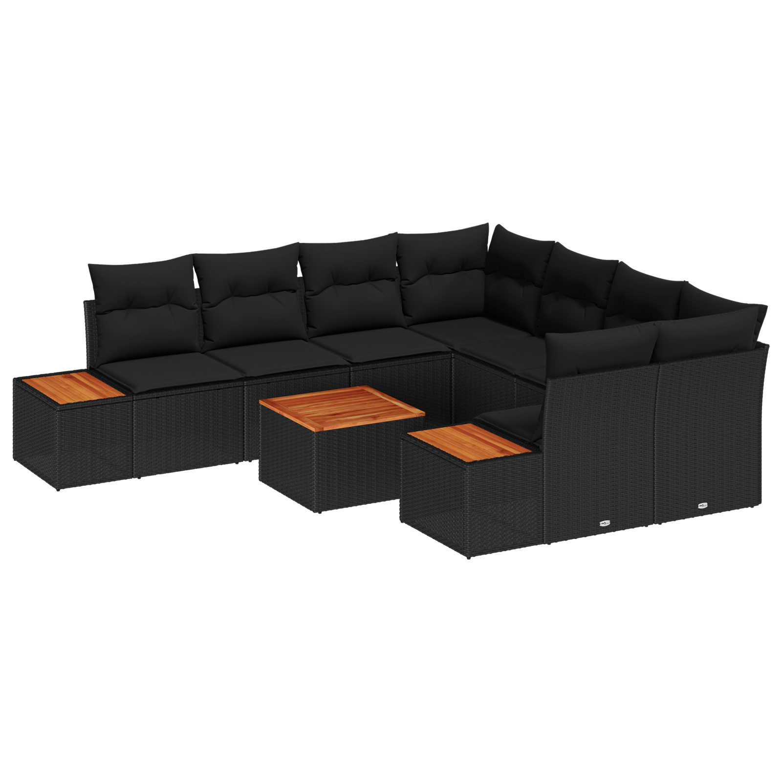 Set Canape din PoliRatan 9 Piese, cu Pernute, Negru, Acacia — imaginea 2