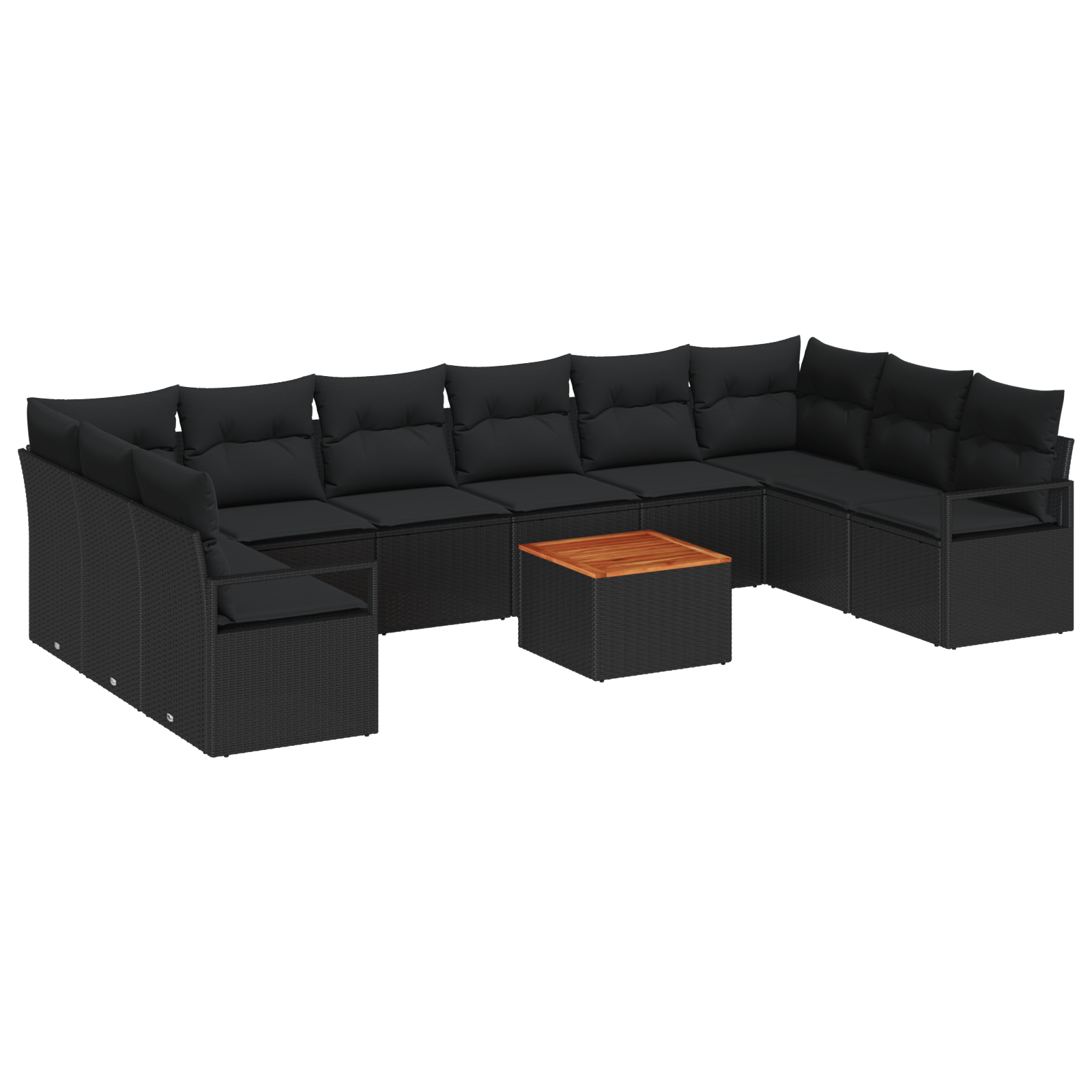 Set canapea 11 piese cu perne, ratan plastic negru, acacia — imaginea 2