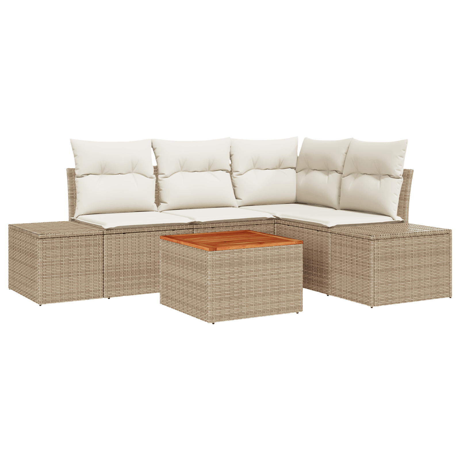 Set de canapea 5 piese cu perne Bej Poli Ratan Acacia — imaginea 2