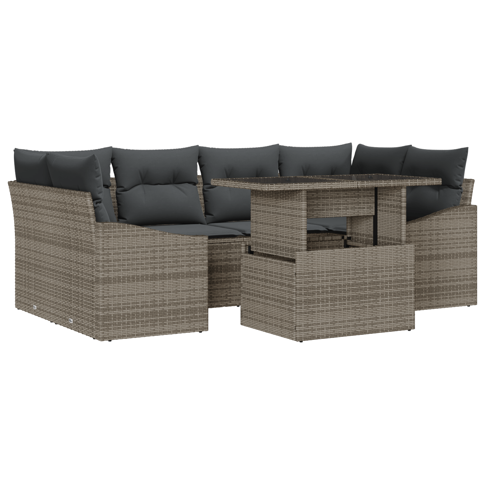 Set de canapele cu 7 piese cu perne gri din ratan polimer — imaginea 2