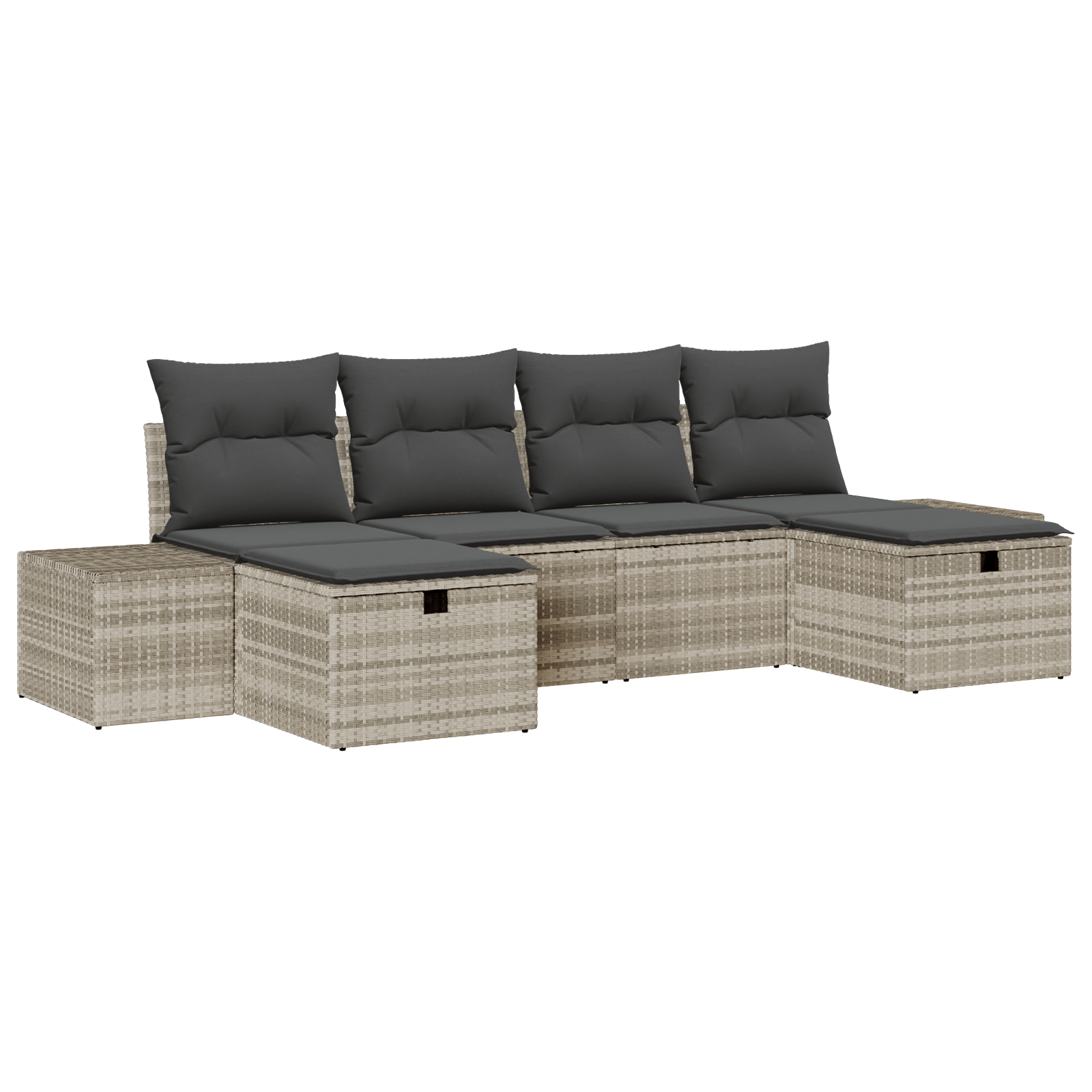 Set canapele 6 piese cu perne gri deschis din poliratan — imaginea 2