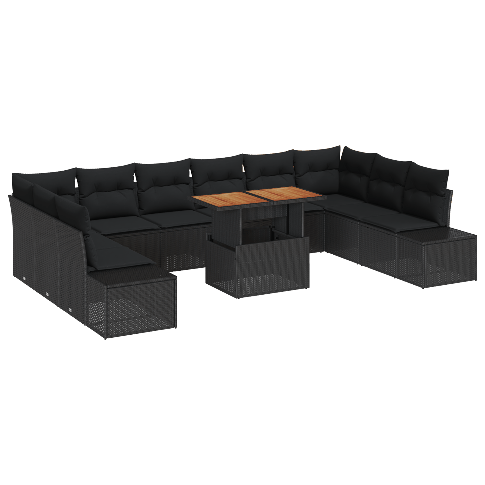 Set de canapea cu 11 piese si pernute negre din ratan poli — imaginea 2