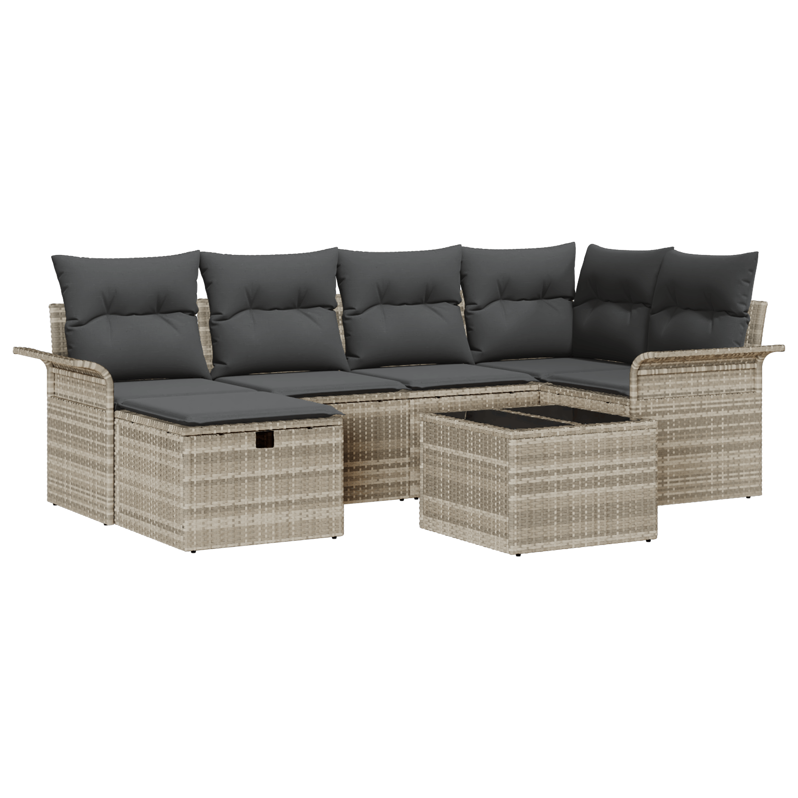 Set de Canapele cu 7 Piese cu Pernite Gri Deschis din Ratan Poli — imaginea 2