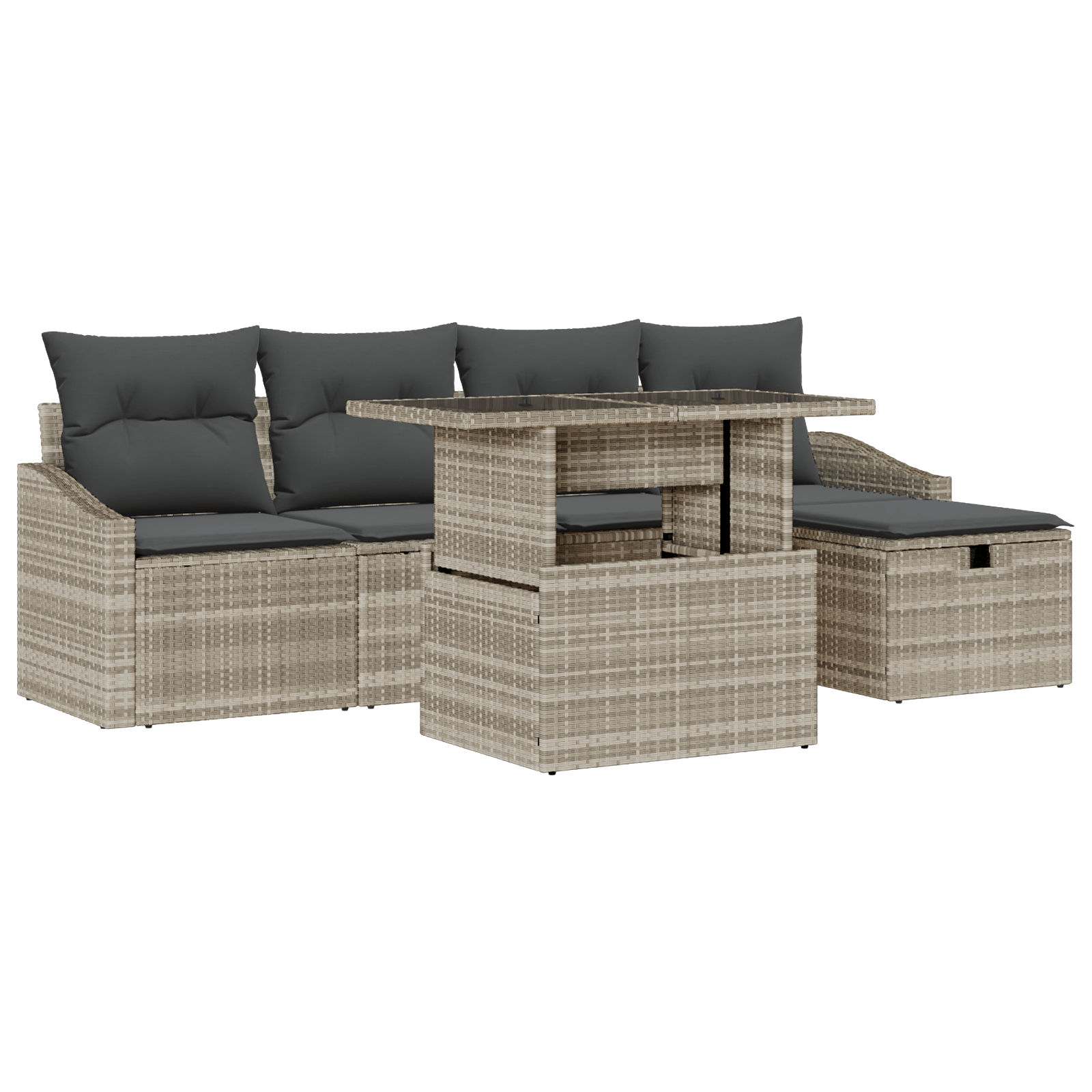 Set de canapea de 6 piese cu perne gri deschis din poli ratan — imaginea 2