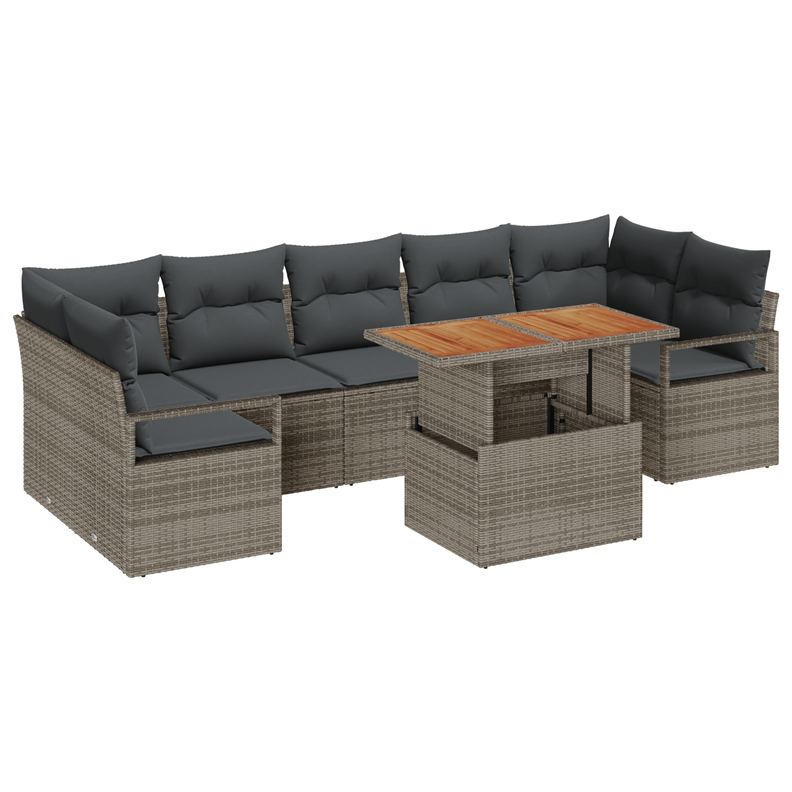Set de canapea de 8 piese cu perne gri poli ratan — imaginea 2