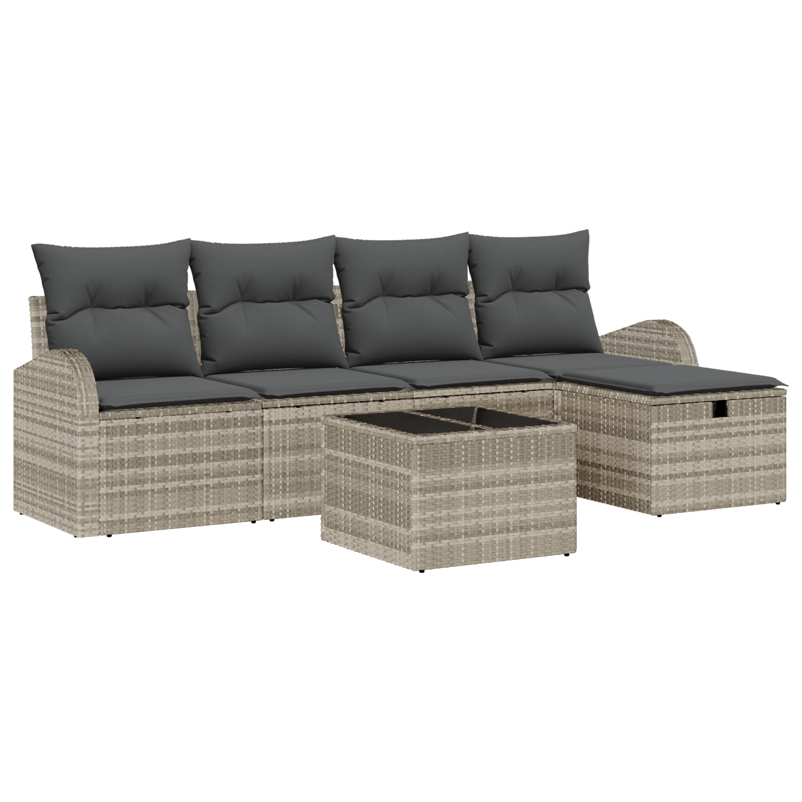 Set canapea 6 piese cu perne ratan poliester gri deschis — imaginea 2