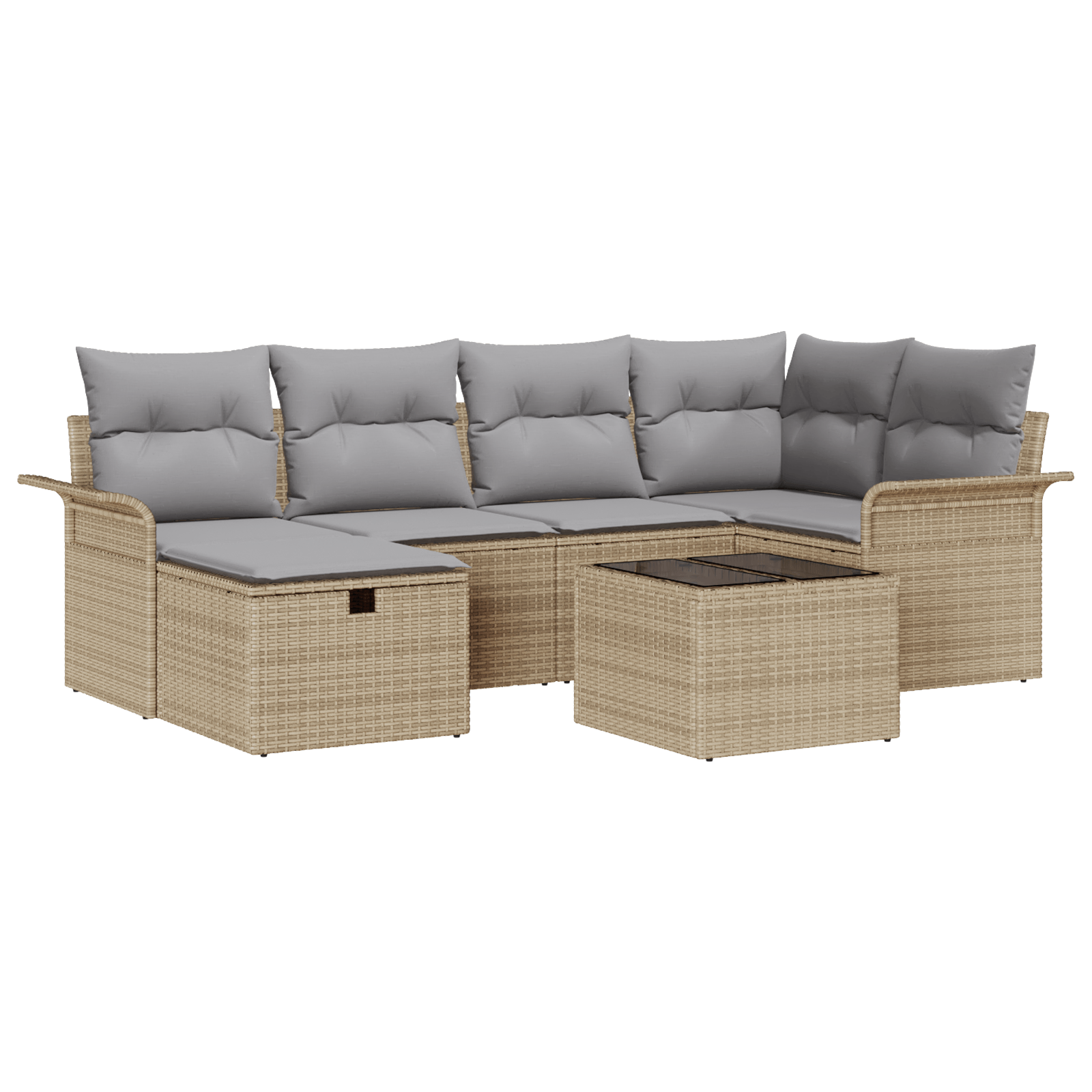 Set de Sofa 7 Piese cu Perne Bej Ratan Poly — imaginea 2