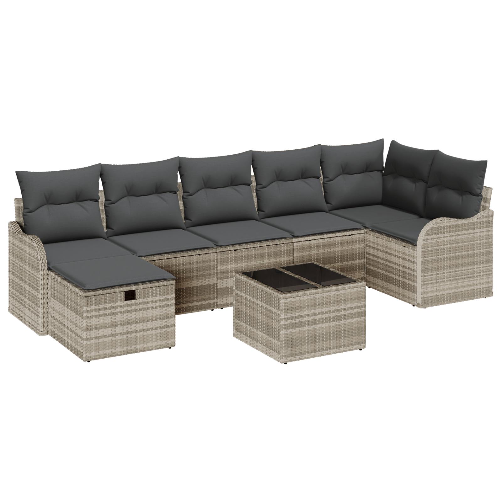 Set de Canapea cu 8 Piese si Perne Gri Deschis Poli Ratan — imaginea 2