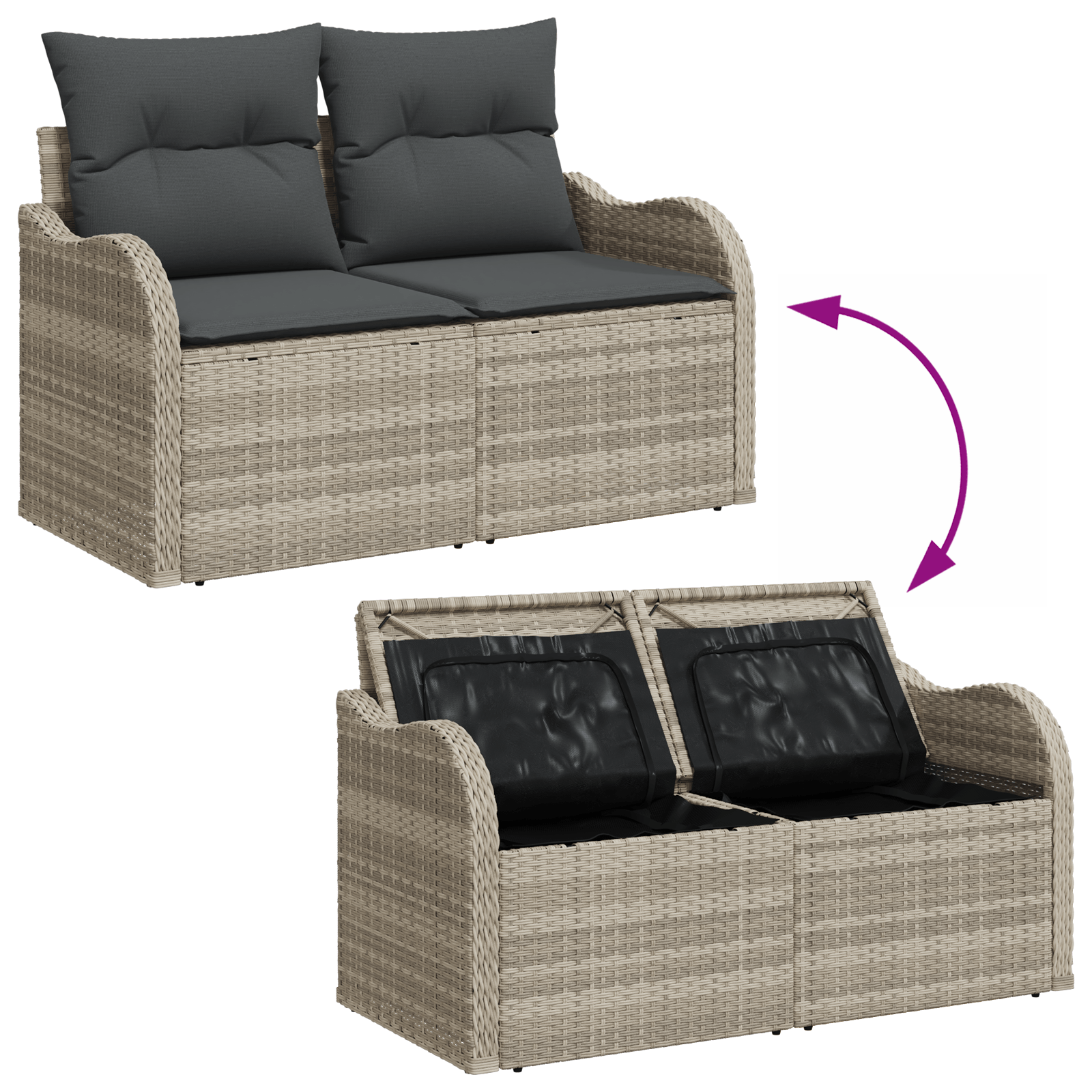 Set de Canapea cu 8 Piese si Perne Gri Deschis Poli Ratan — imaginea 11