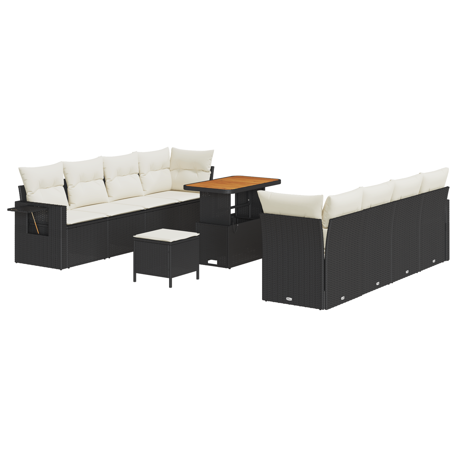 Set canapele 11 piese cu perne Negru Poliratan Acacia — imaginea 2