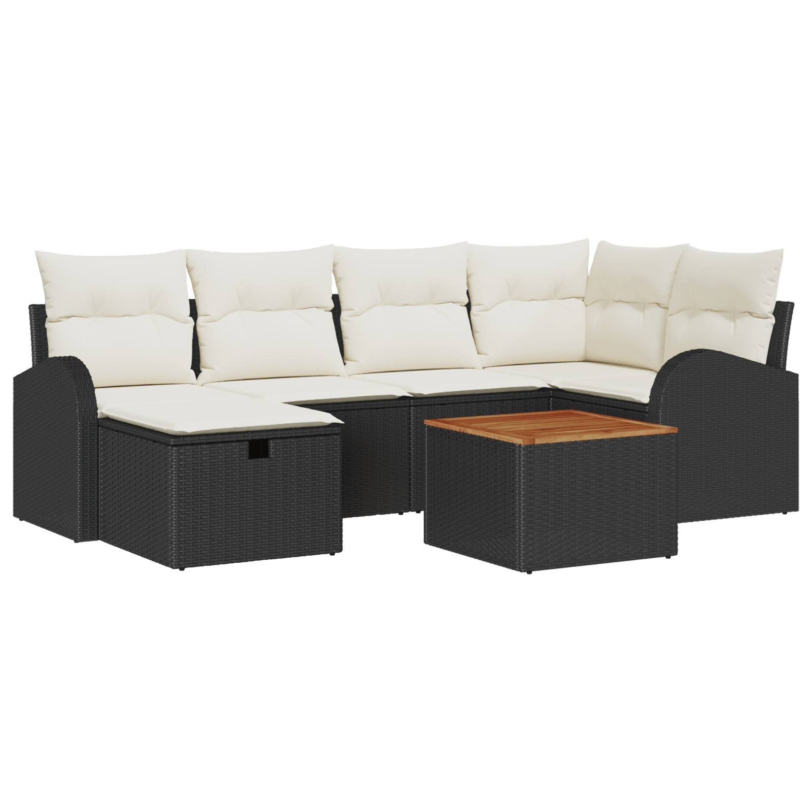 Set de Canapea cu 7 Piese cu Perne Negru Ratan Polimer — imaginea 2