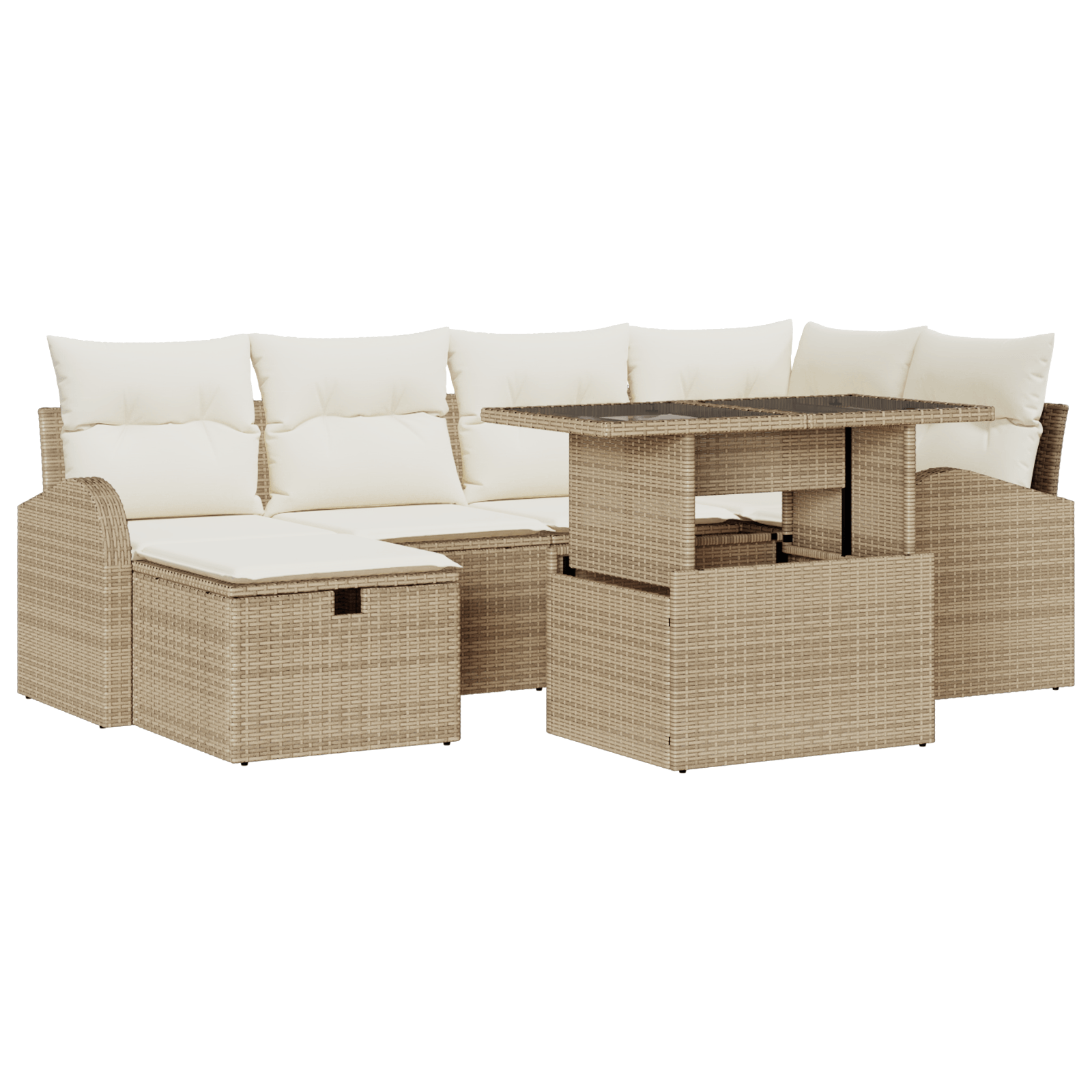 Set canapea 7 piese cu perne Ratan sintetic bej — imaginea 2