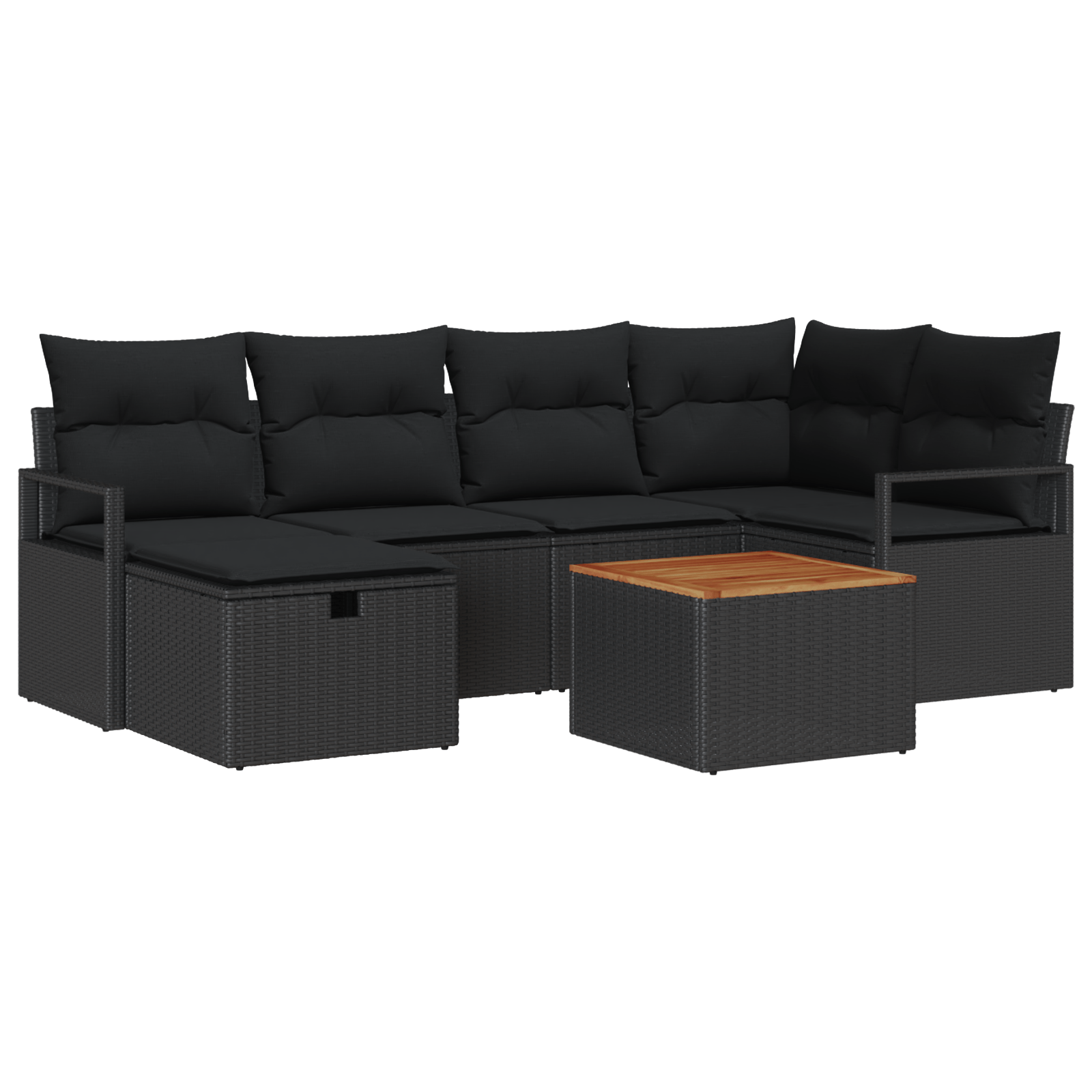 Set Canapea 7 Piese cu Perna Ratan Poli Negru — imaginea 2