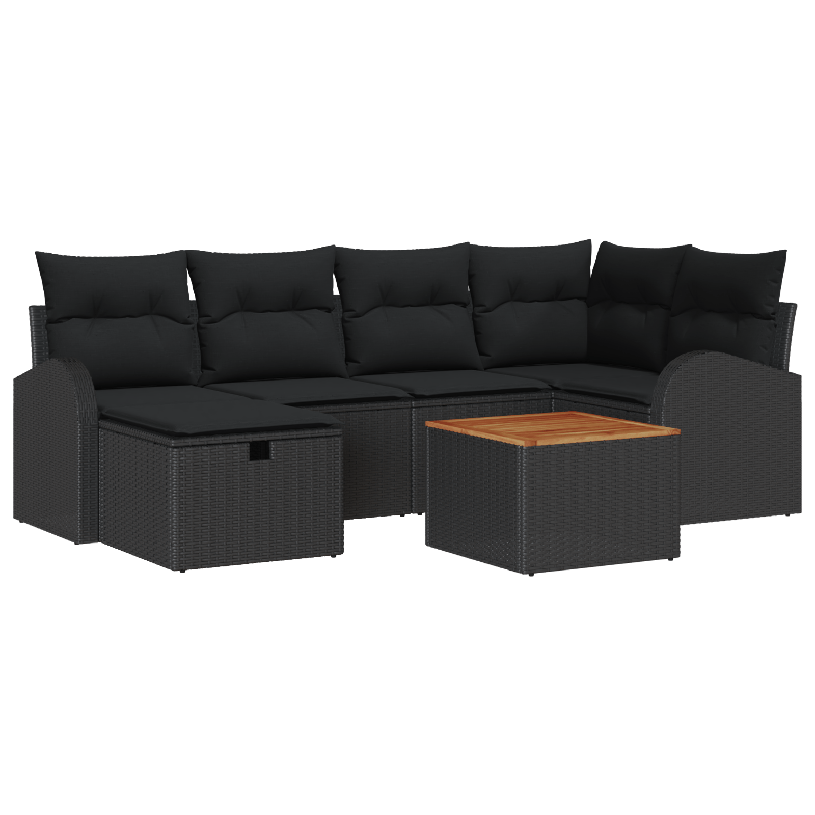 Set de canapele cu 7 piese si perne, Negru, Ratan poliester — imaginea 2