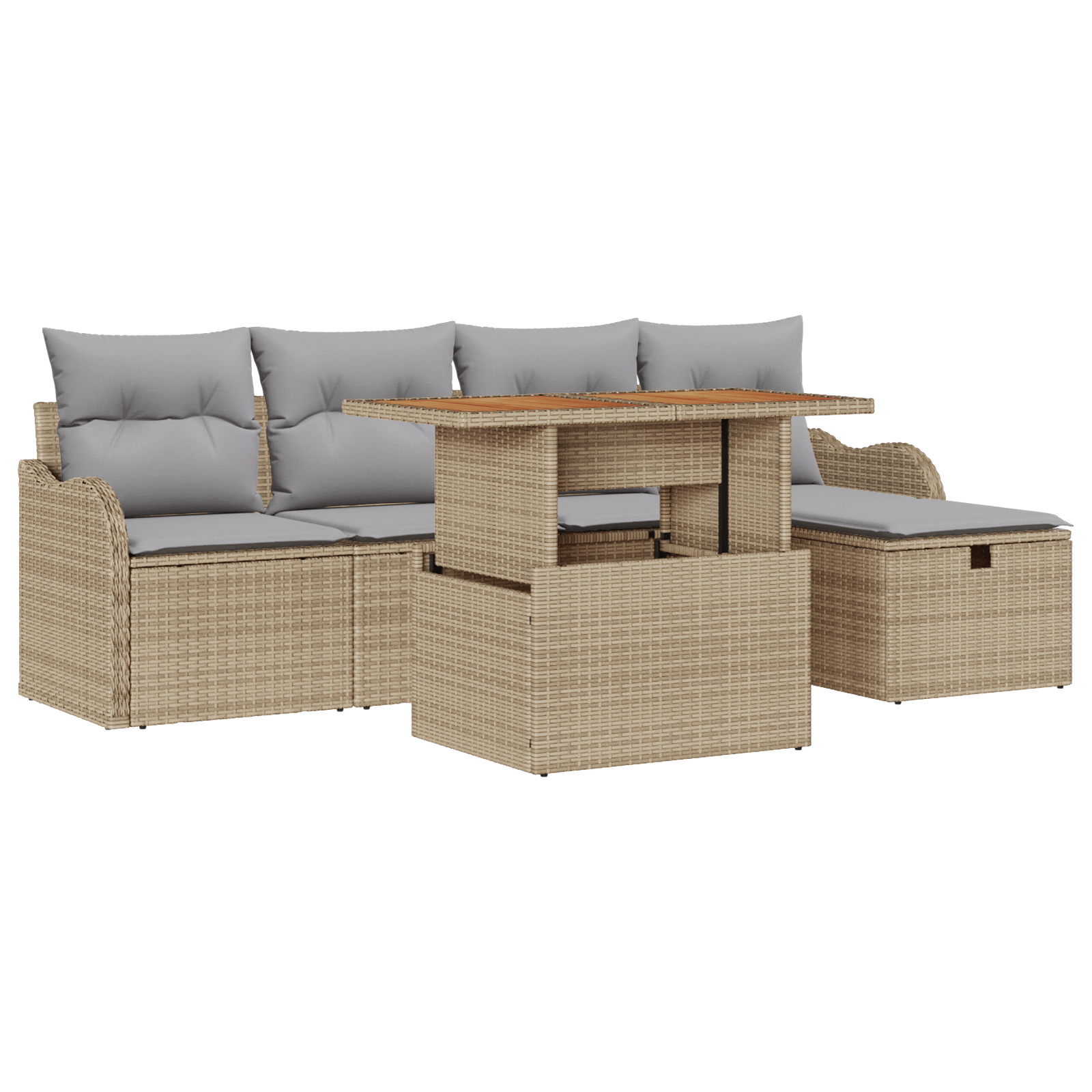 Set de canapea cu 6 piese si perne - Ratan Bej — imaginea 2