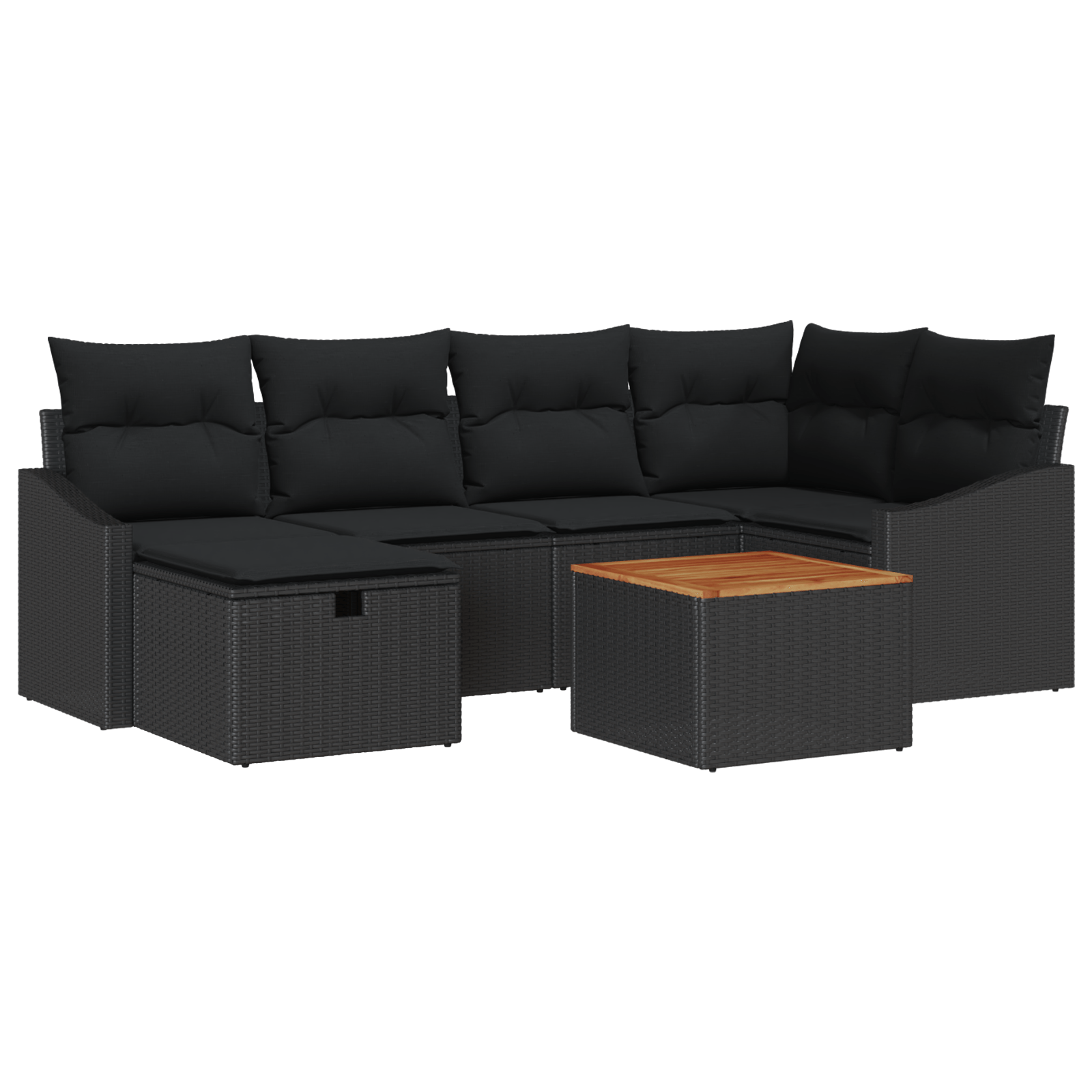 Set canapea 7 piese cu perne, Negru, Poliratan — imaginea 2