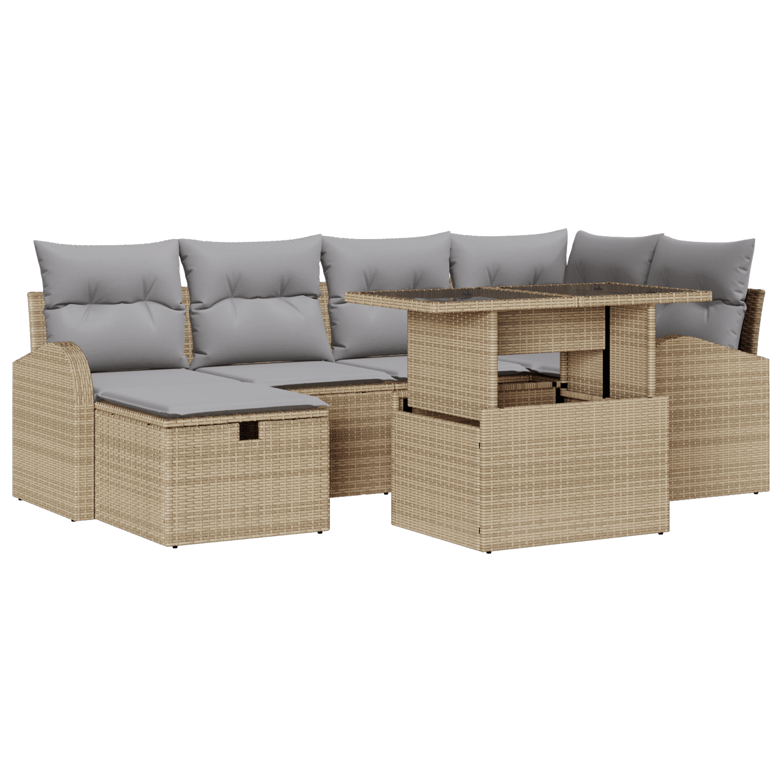 Set de Canapea cu 7 Piese Perne Ratan PE Bej — imaginea 2