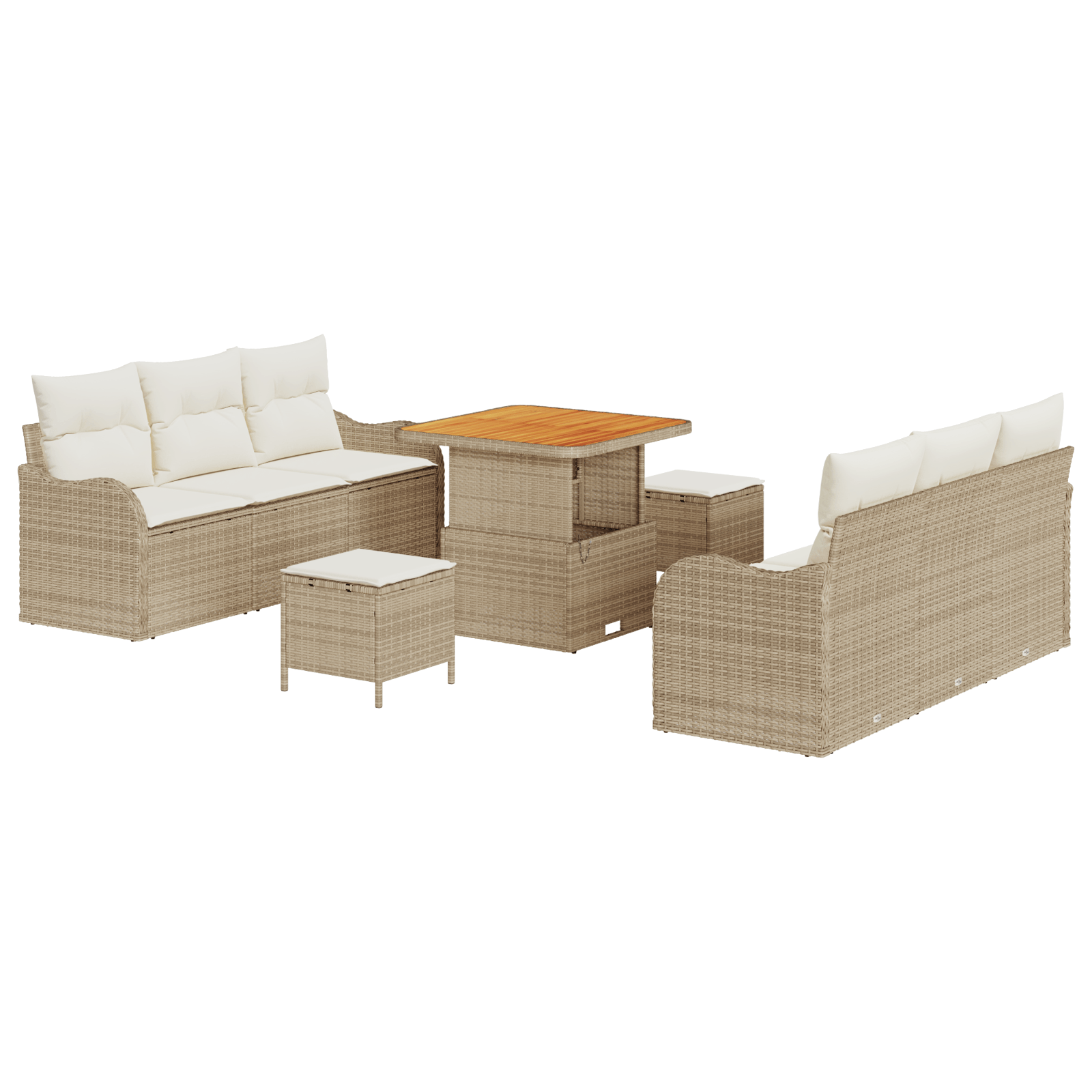 Set Canapea Modulara cu 9 Piese si Perne Bej din Ratan Poly Acacia — imaginea 2