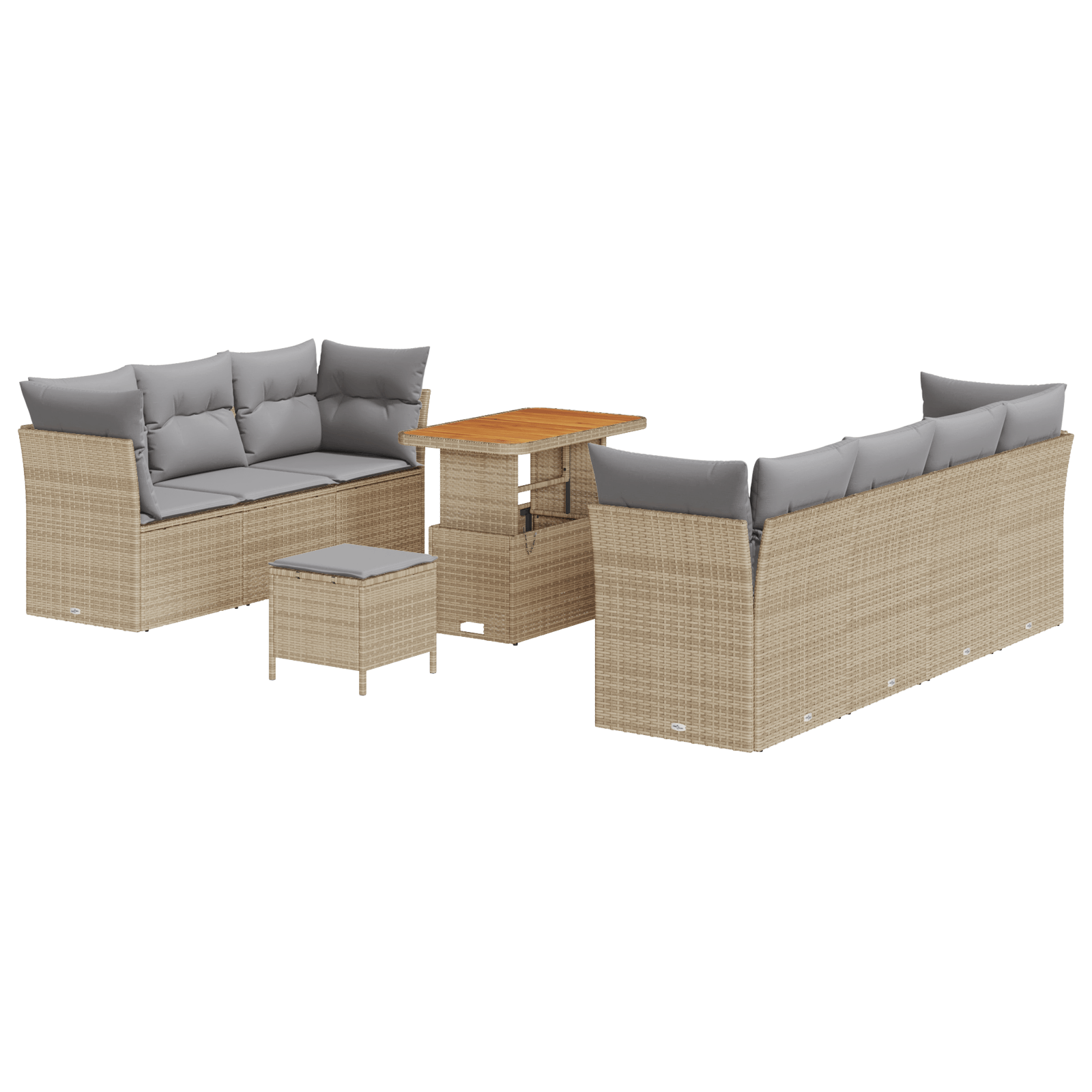Set de canapea ieranziXL cu 10 piese cu perne bej ratan acacia — imaginea 2
