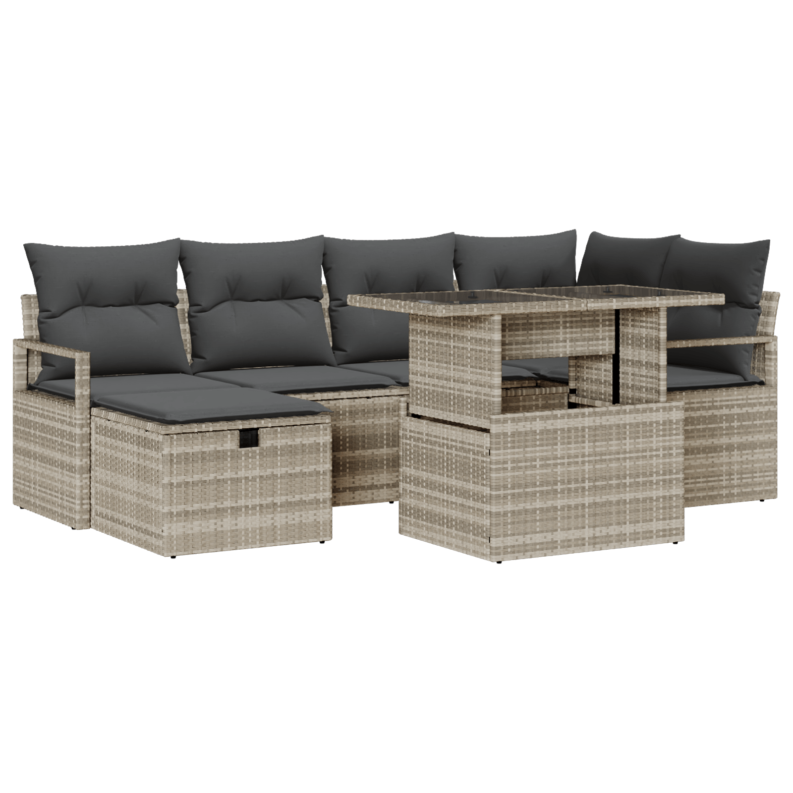 Set de canapea 7 piese cu perne gri deschis din ratan poli — imaginea 2