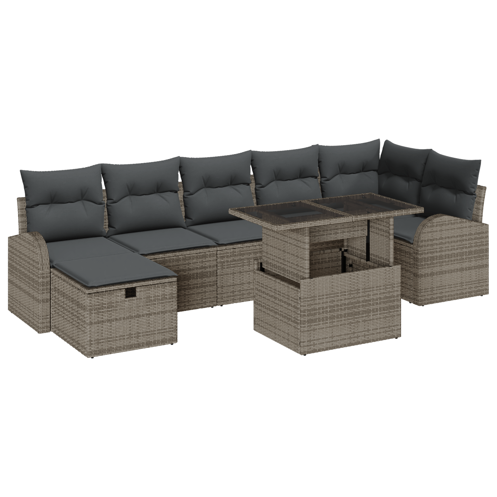 Set de Sofa cu 8 Piese si Perne Gri din Ratan Sintetic — imaginea 2