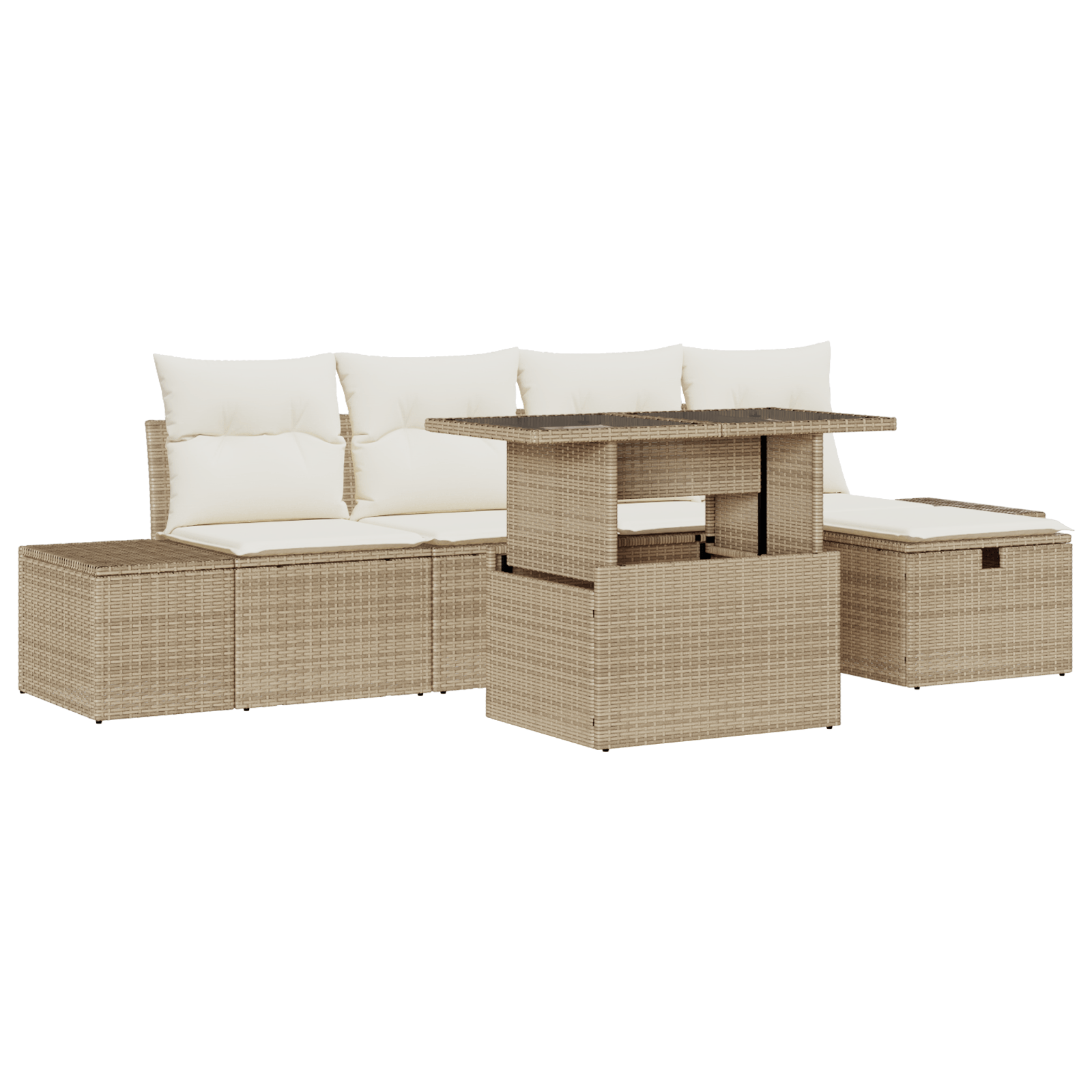 Set de Canapea din 6 Piese cu Perne Bej Poli Ratan — imaginea 2