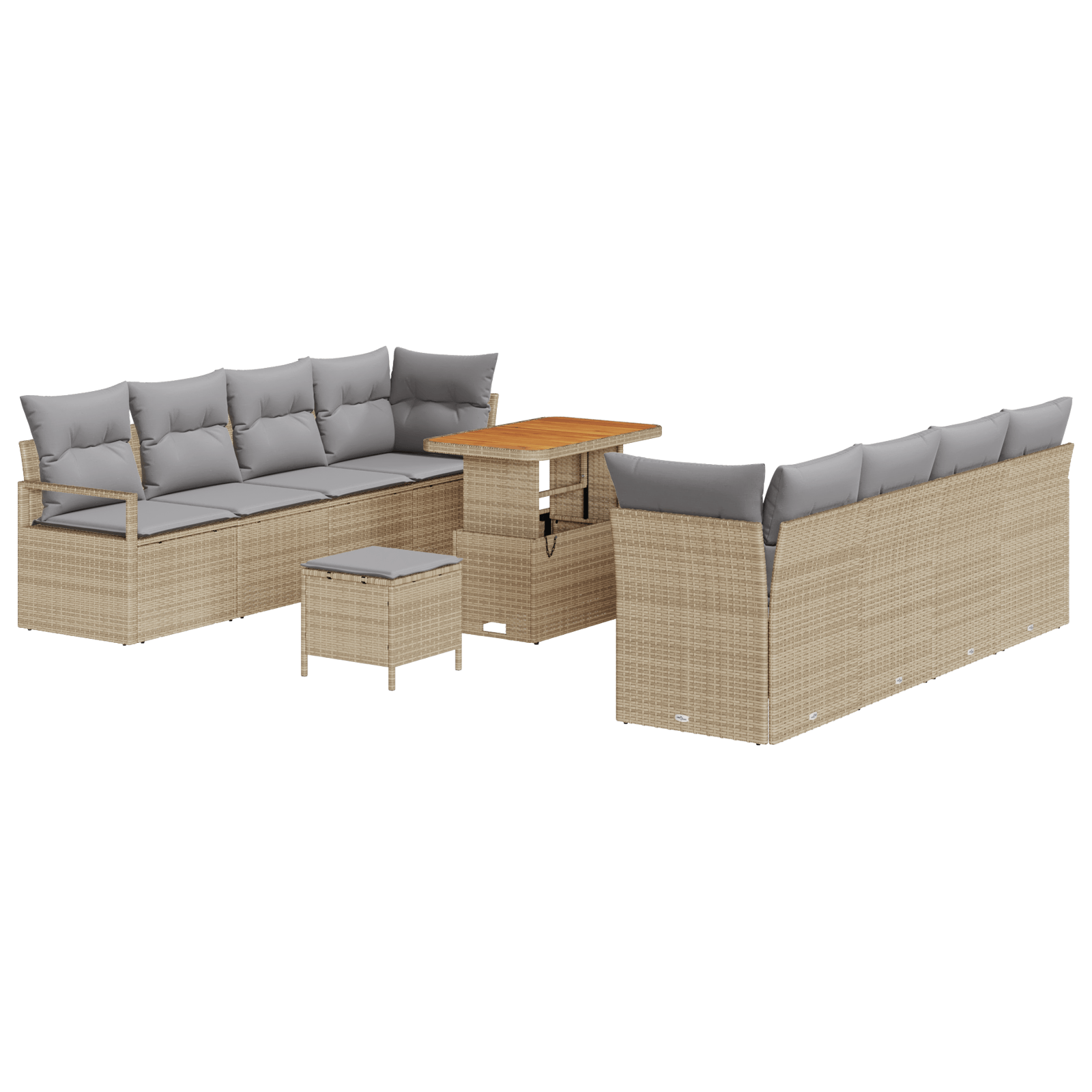 Set de Sofa Jardin cu Pernite Bej din Ratan Poli Acacia — imaginea 2