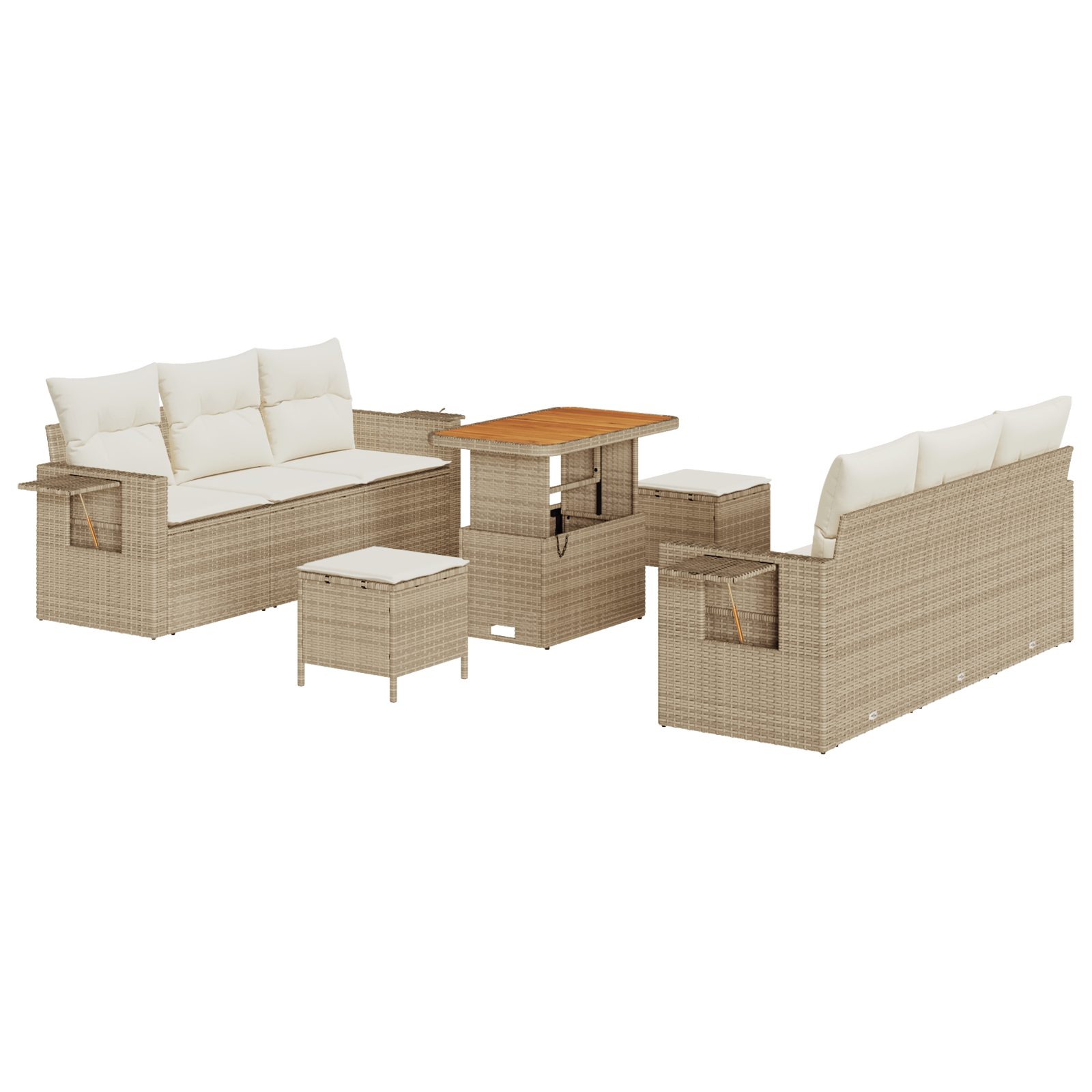 Set de sofa 9 piese cu perne Bej Ratan Poli Acacia — imaginea 2