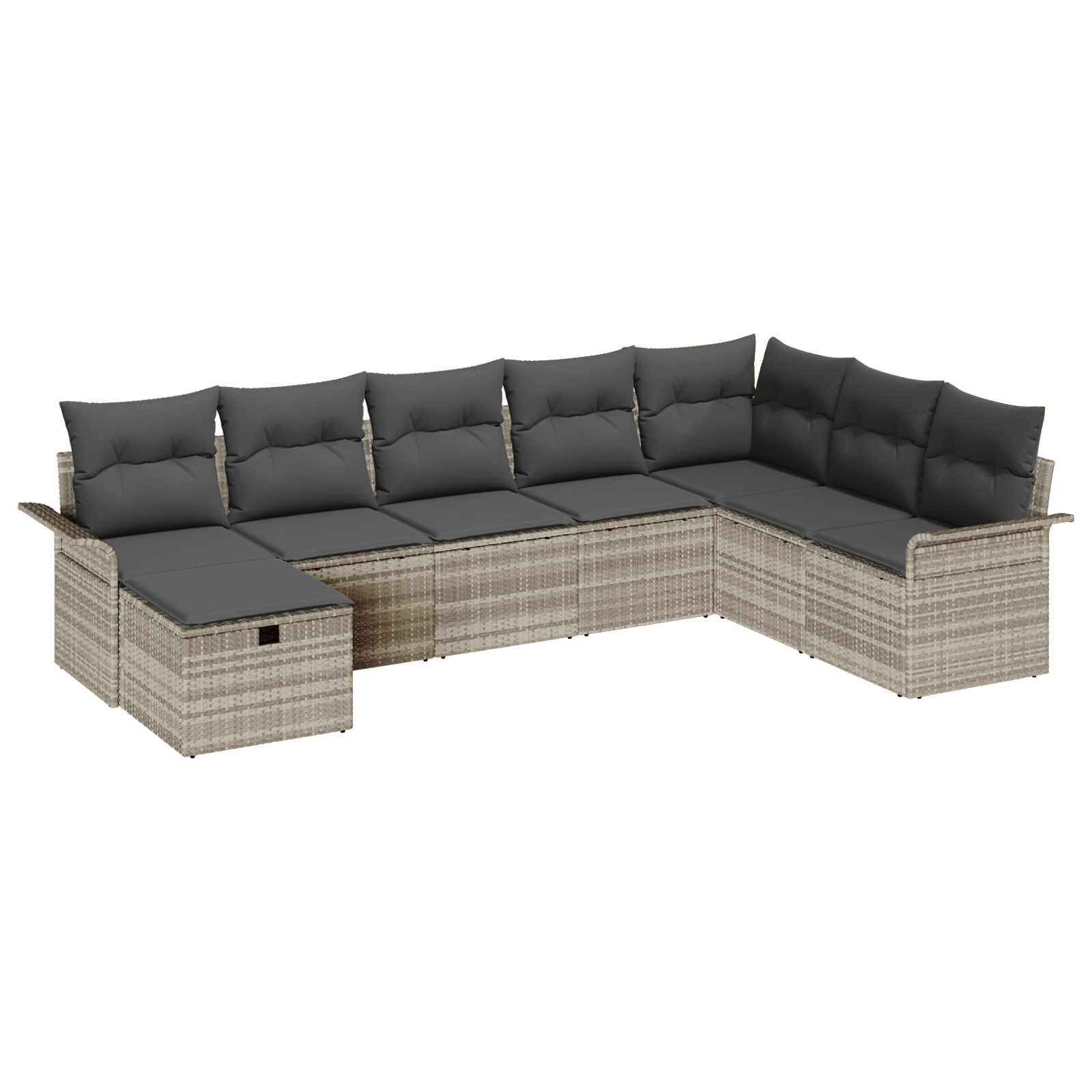 Set canapea modulara 8 piese cu perne gri deschis din poliratan — imaginea 2