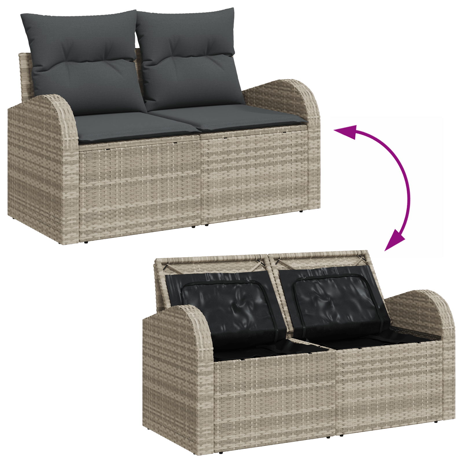 Set canapea 8 piese cu perne gri deschis din ratan sintetic — imaginea 11