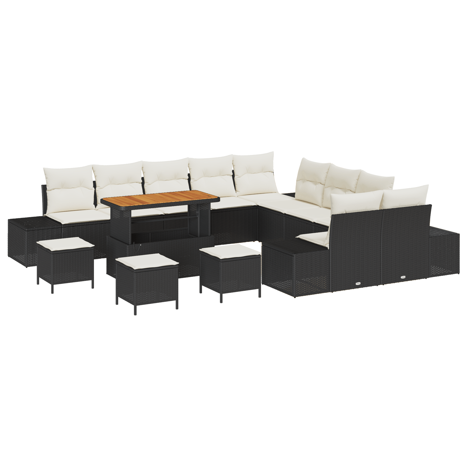 Set de canapele vieXL de 14 piese cu perne Negru Poliratan Acacia — imaginea 2