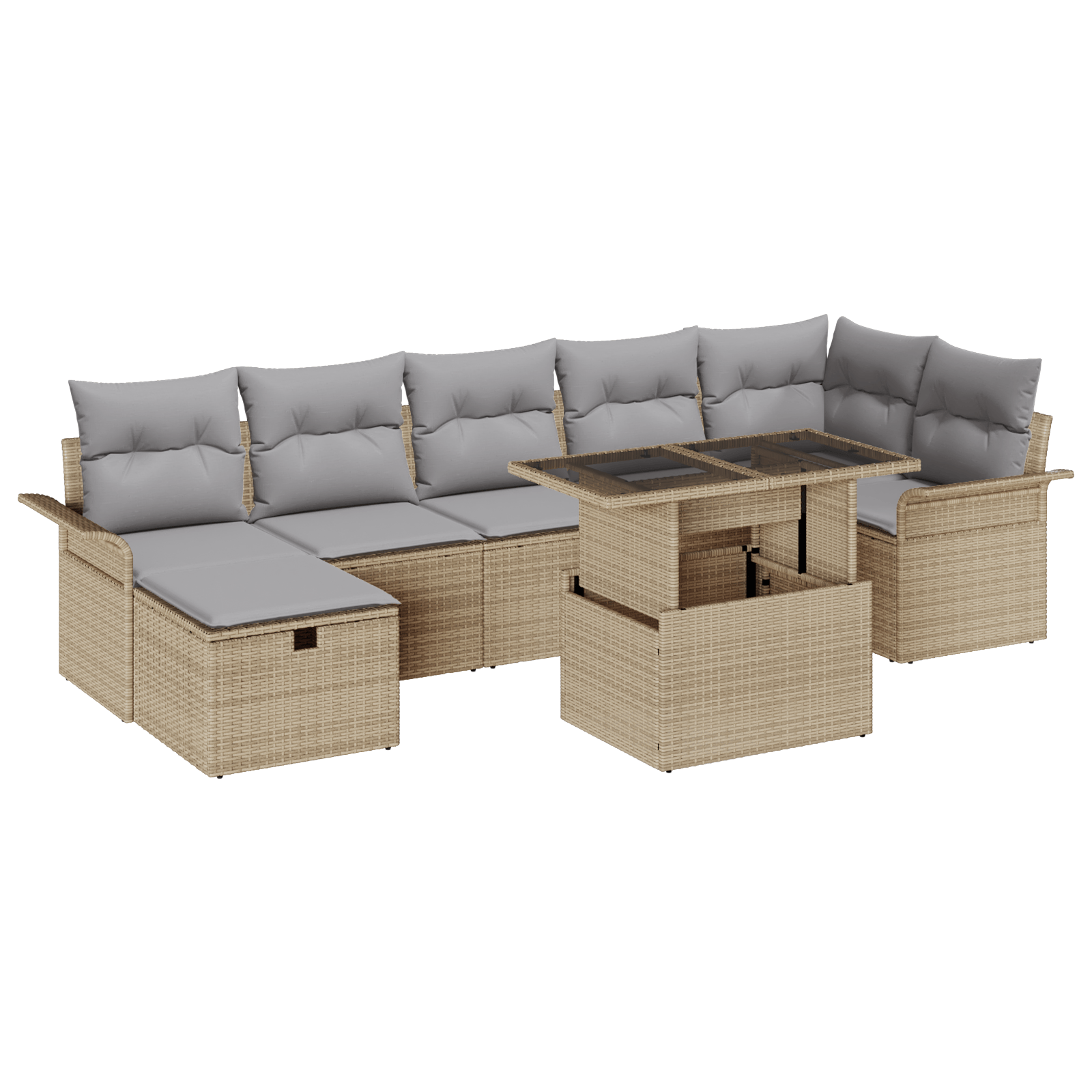 Set canapea de 8 piese cu perne Bej Ratan Poli — imaginea 2
