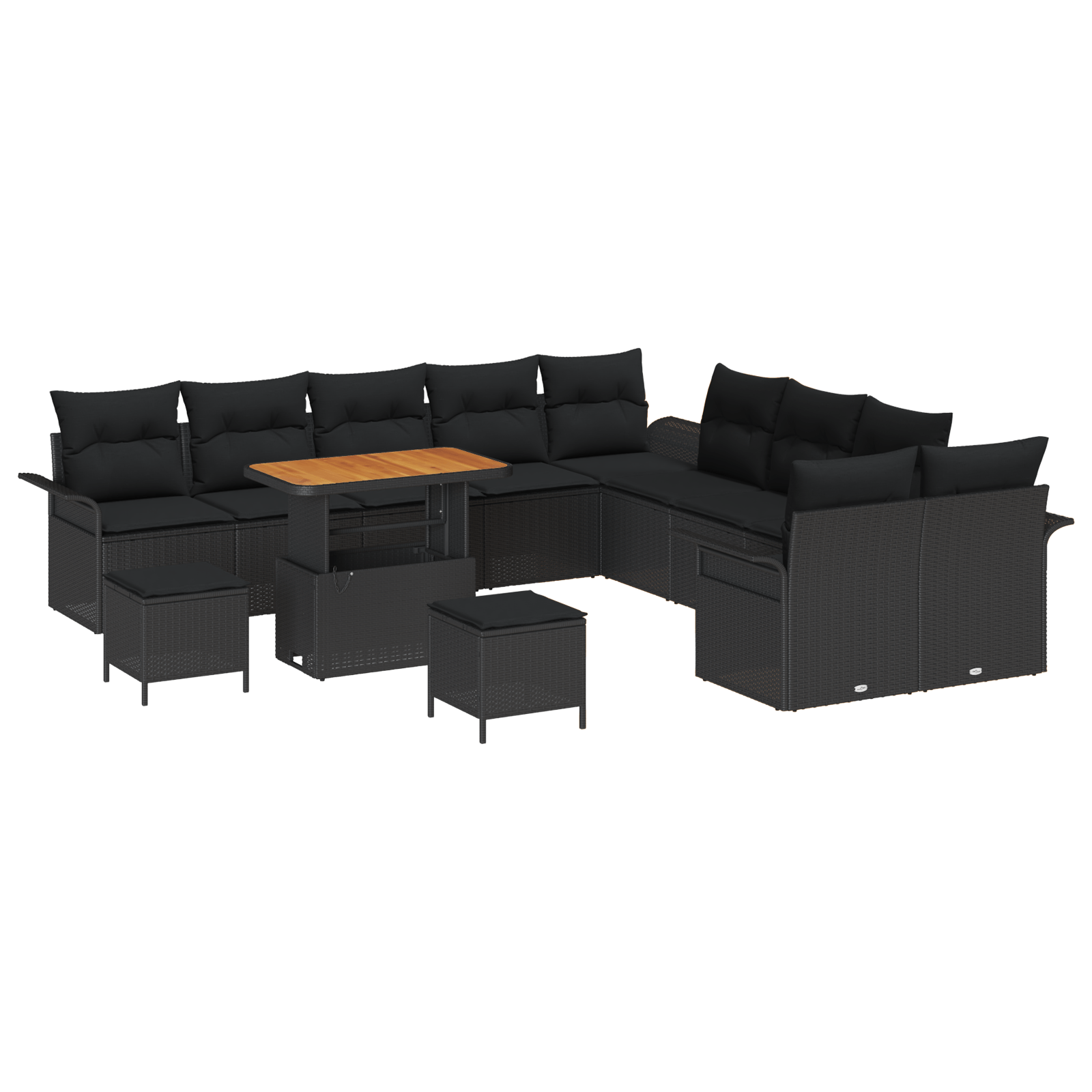 Set de Sofa cu 13 Piese si Perne Negre din Ratan Polimer Acacia — imaginea 2