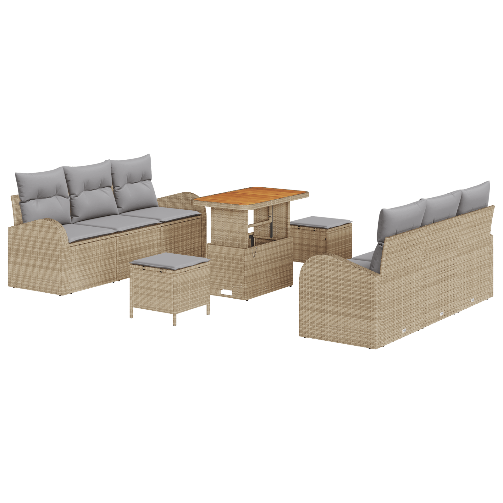 Set de sofa 9 Piese cu perne Bej Ratan Acacia — imaginea 2