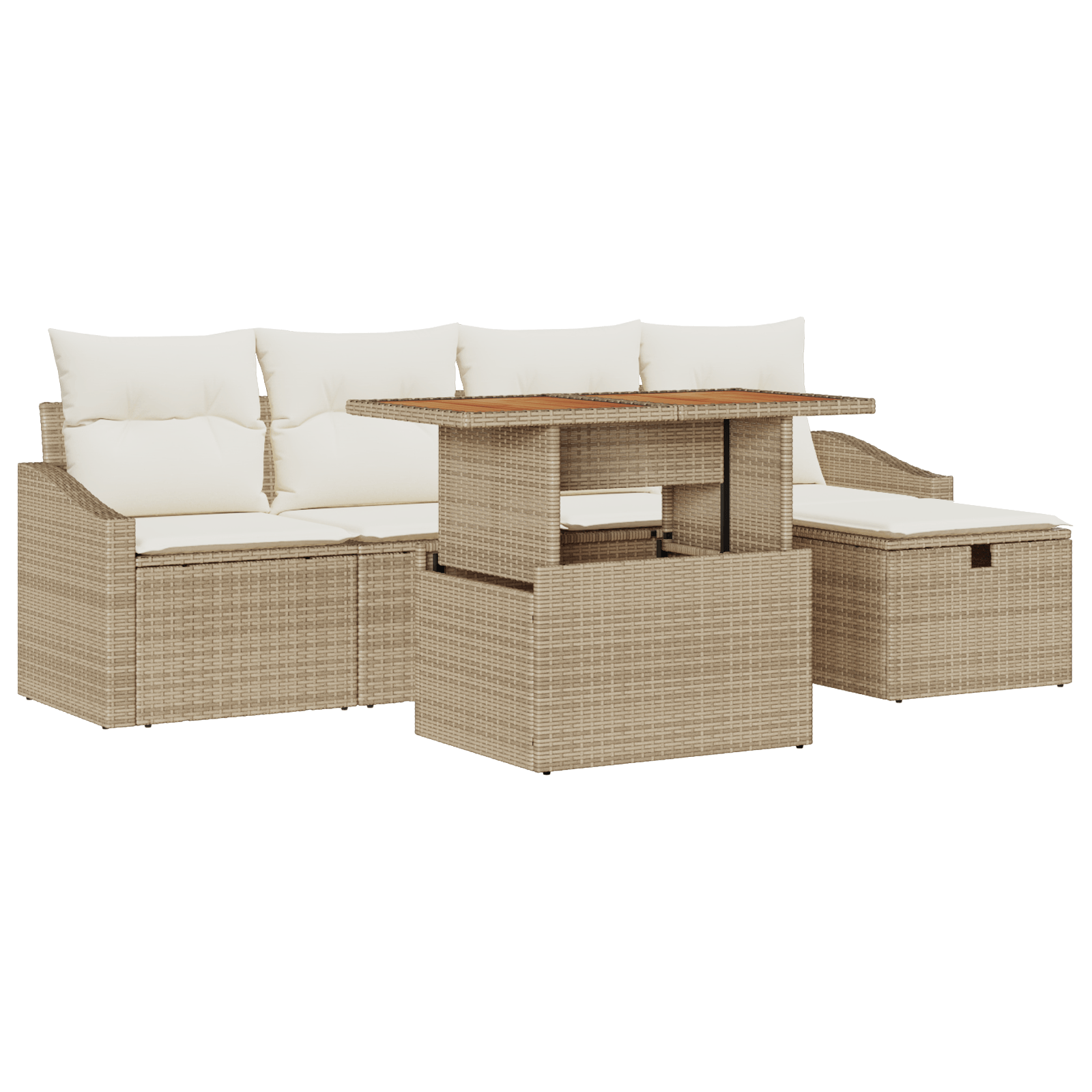 Set canapea 6 piese cu perne Bej Ratan Poli — imaginea 2