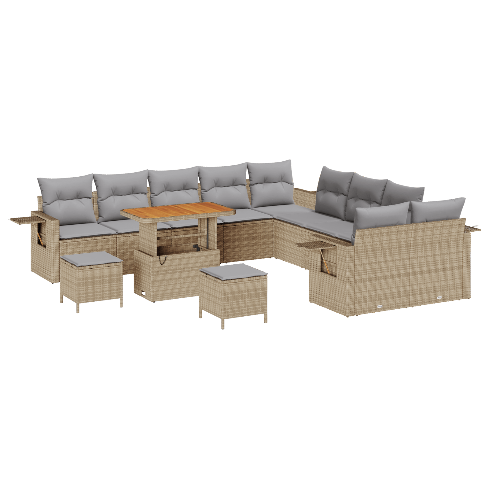 Set de sofa cu 13 piese cu perne bej poliratan Acacia — imaginea 2