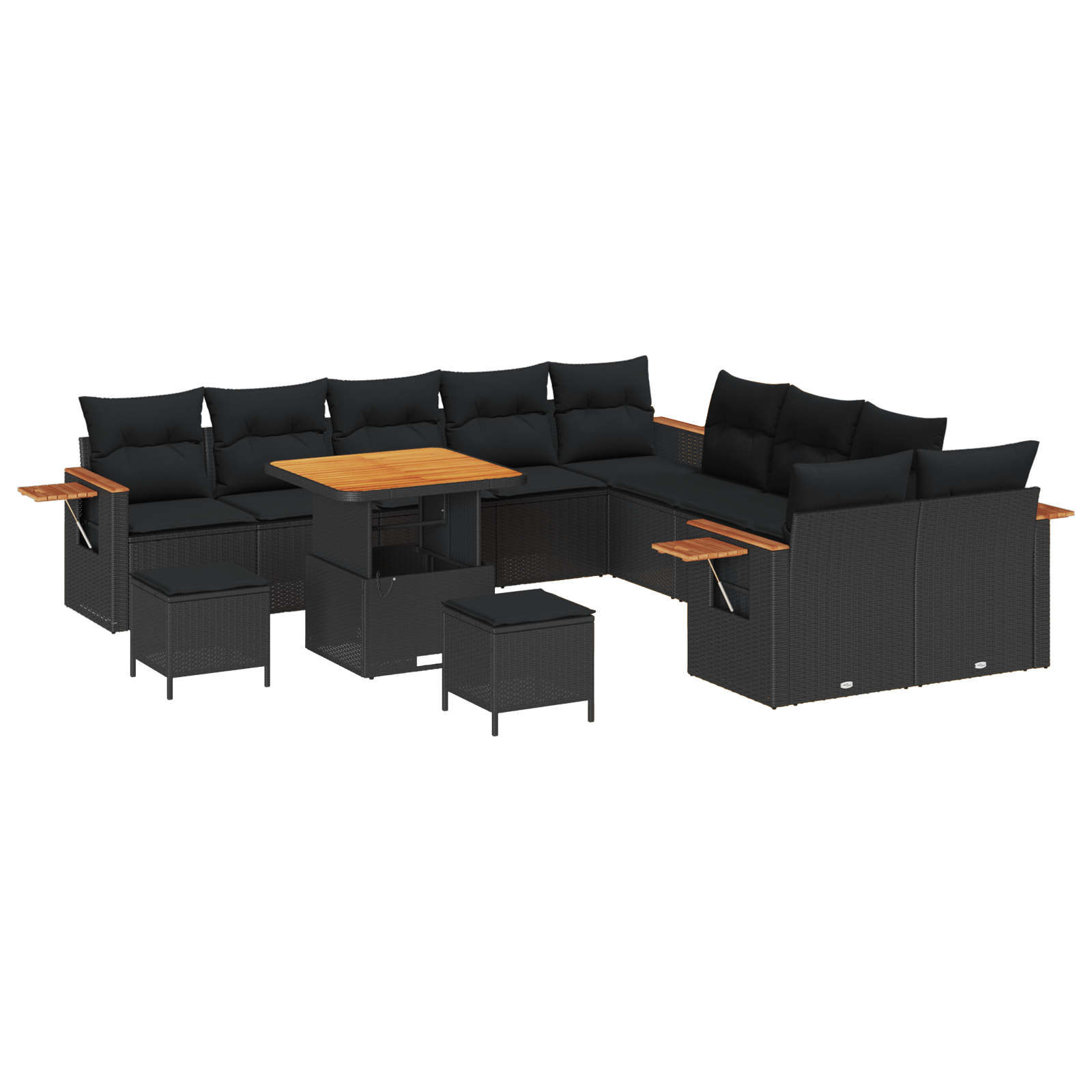 Set canapea 13 piese cu perne negre din ratan poliester si acacia — imaginea 2